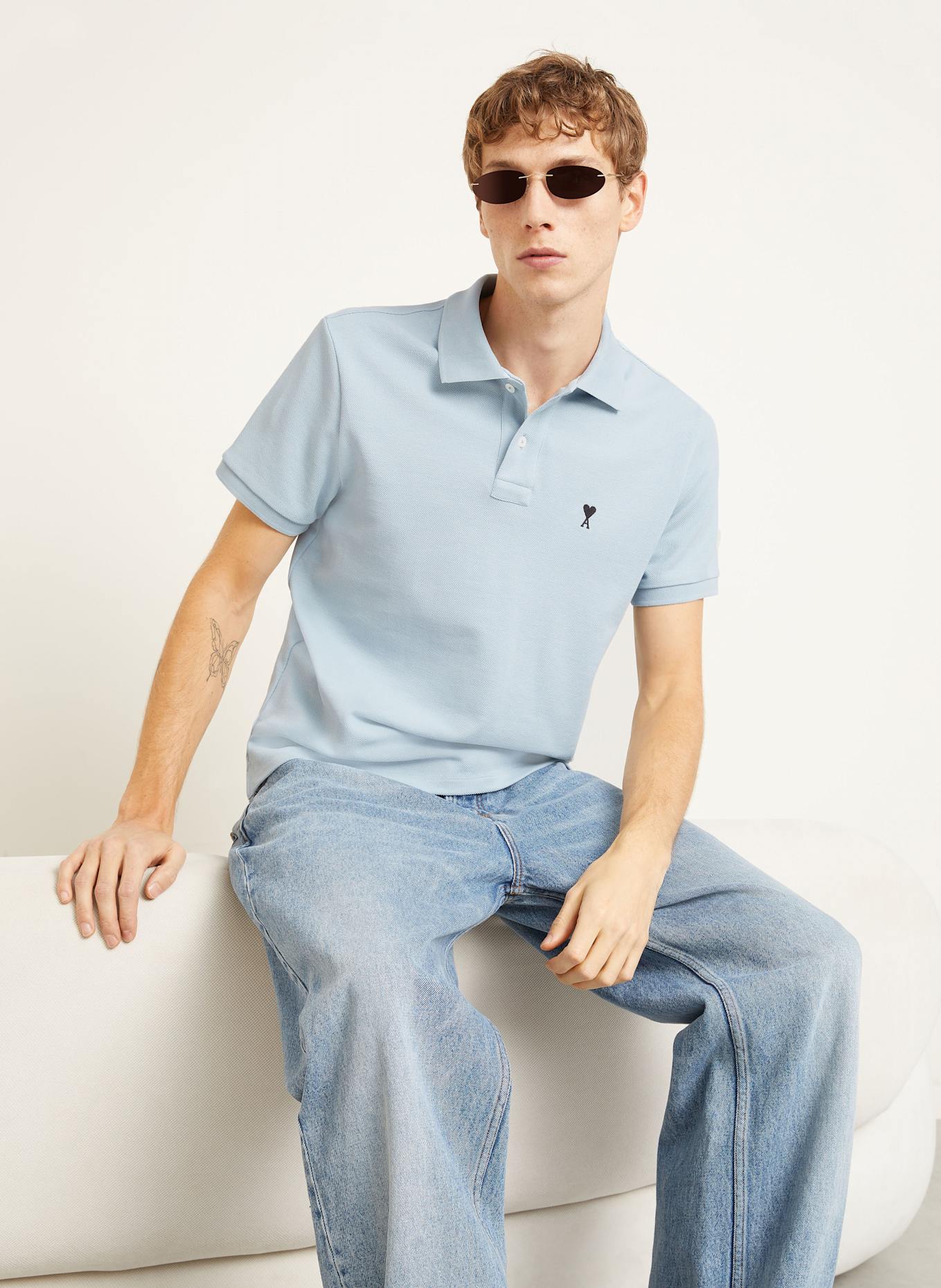 AMI PARIS Koszulka polo z piki: JASNONIEBIESKI