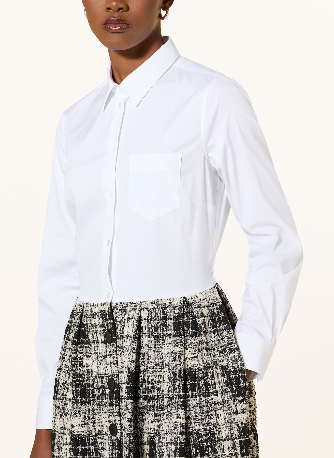 sara roka Hemdblusenkleid NIDINA im Materialmix: WEISS / SCHWARZ / CREME