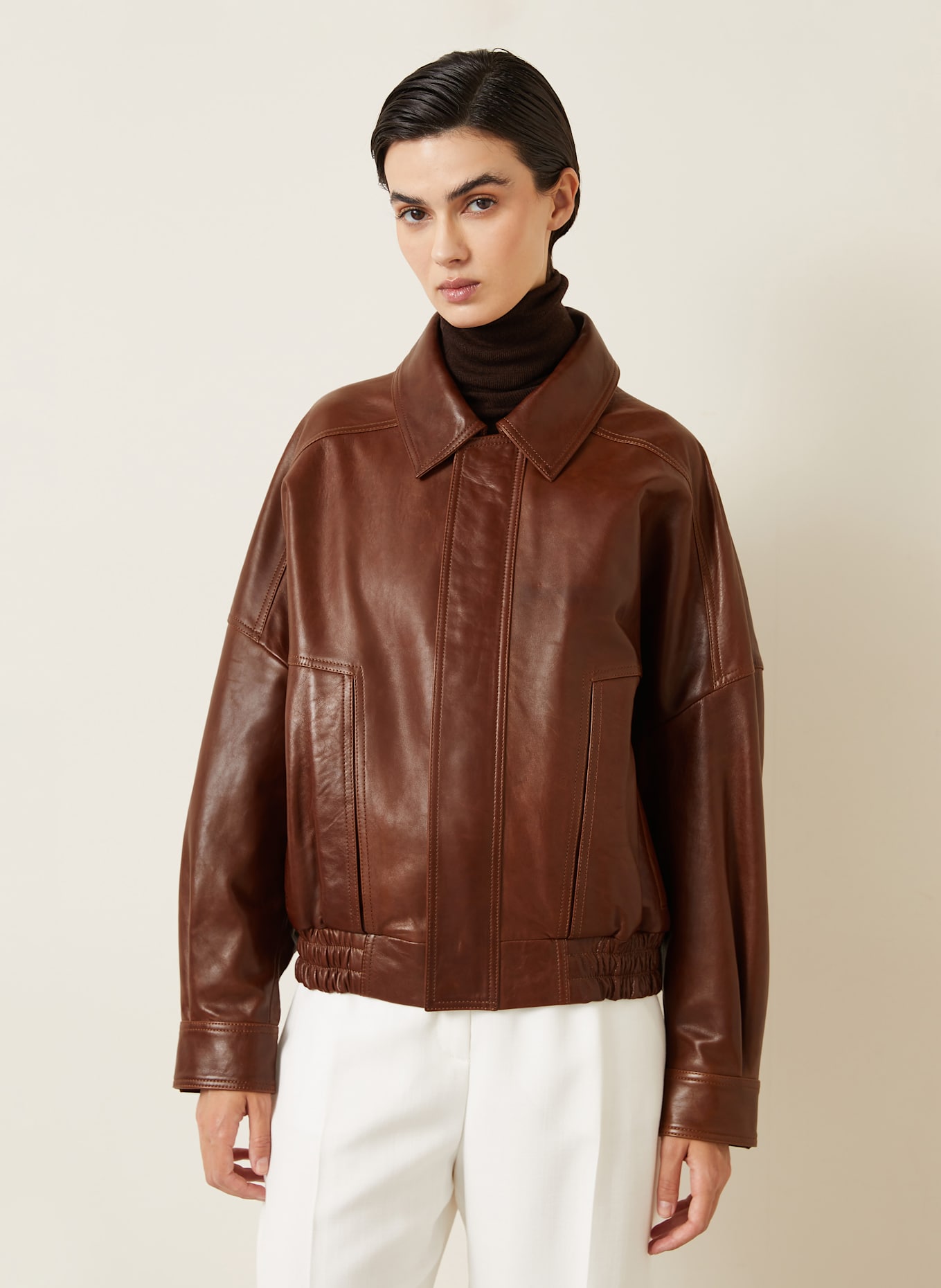 NOUR HAMMOUR Skórzany bluzon DALMA: BRĄZOWY