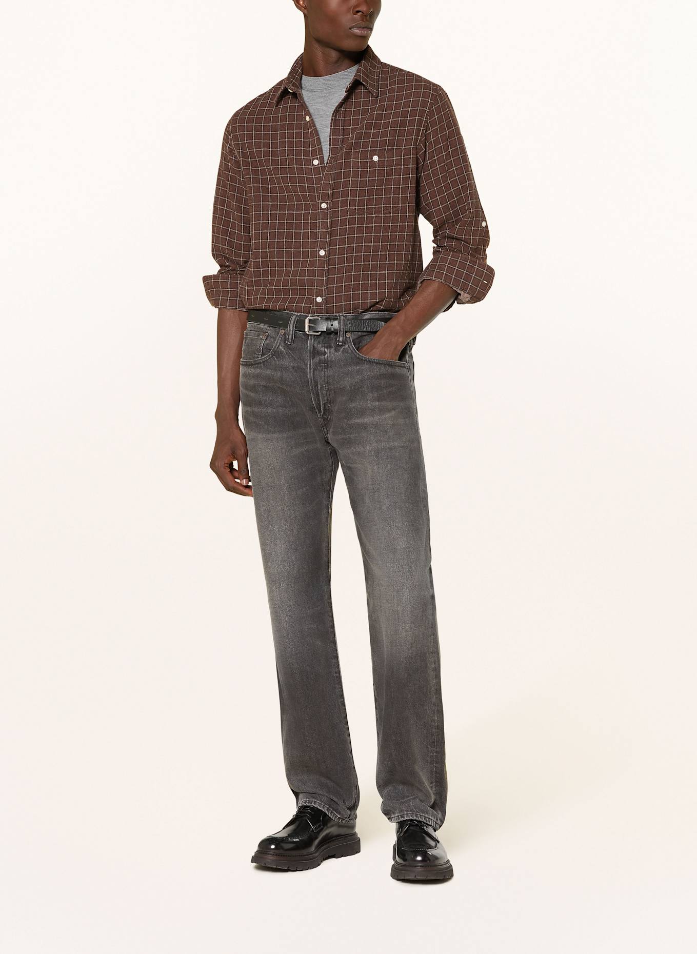 Officine Générale Hemd YOUNES Comfort Fit: BRAUN / SCHWARZ / HELLBRAUN