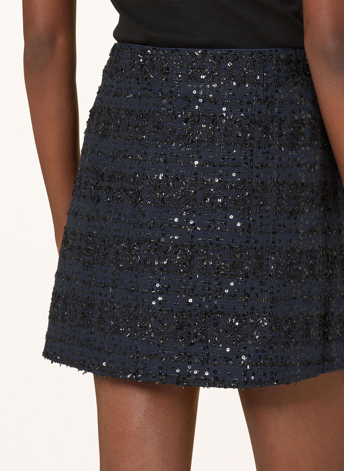 ROTATE Bouclé-Rock mit Pailletten: DUNKELBLAU / SCHWARZ