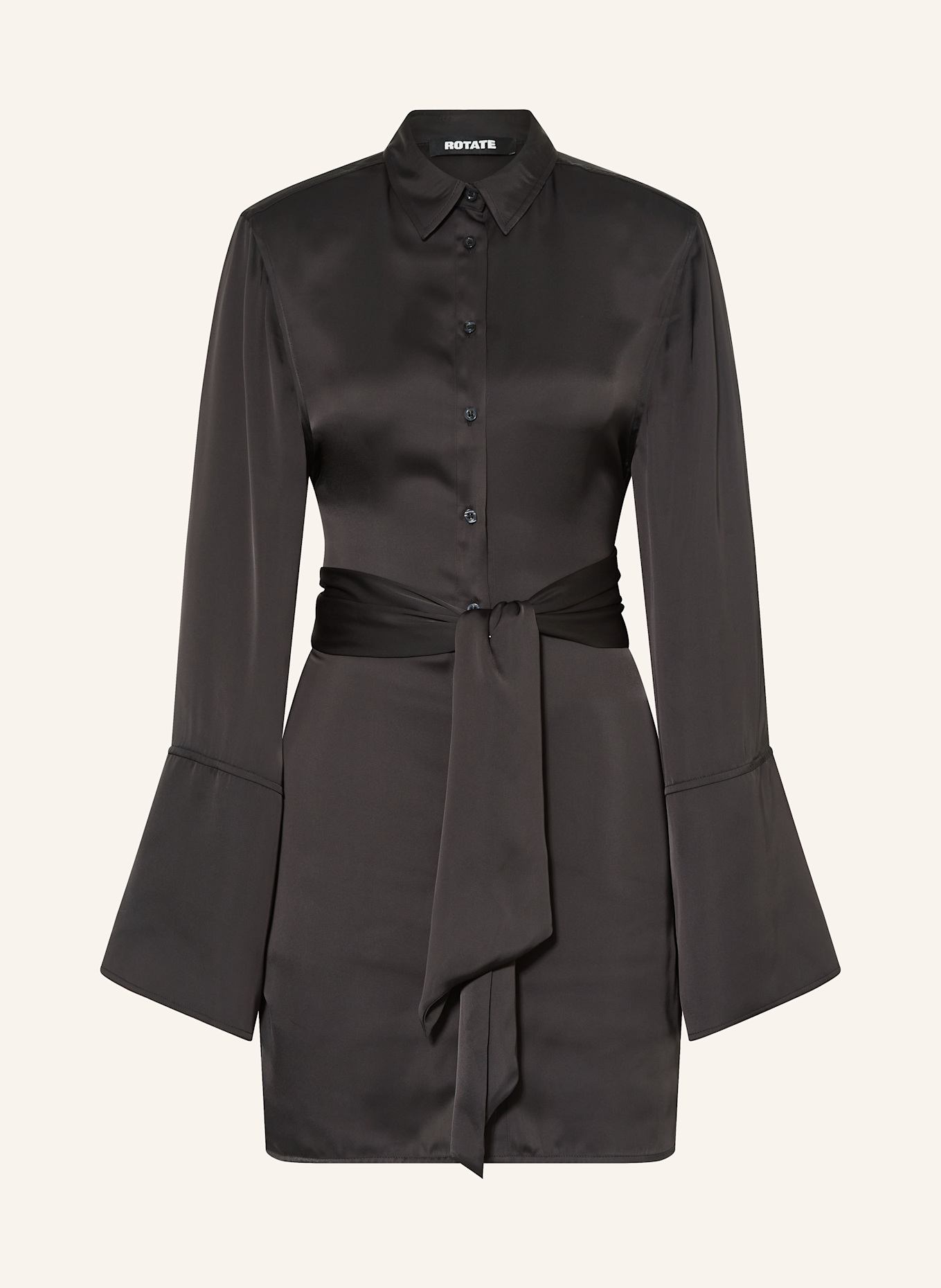 ROTATE Hemdblusenkleid aus Satin: SCHWARZ