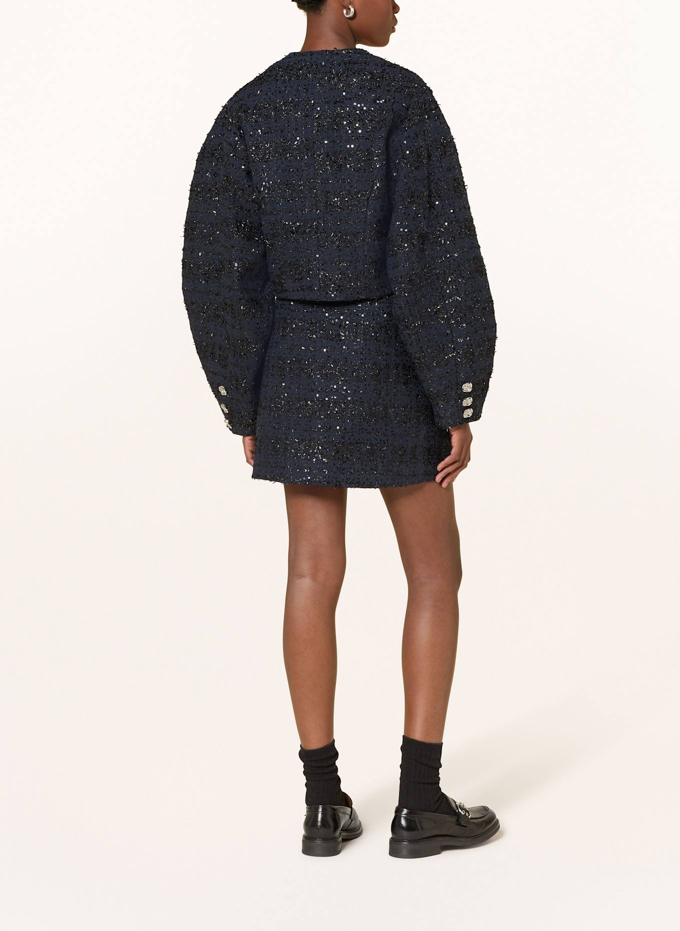 ROTATE Bouclé-Jacke mit Pailletten: DUNKELBLAU / SCHWARZ