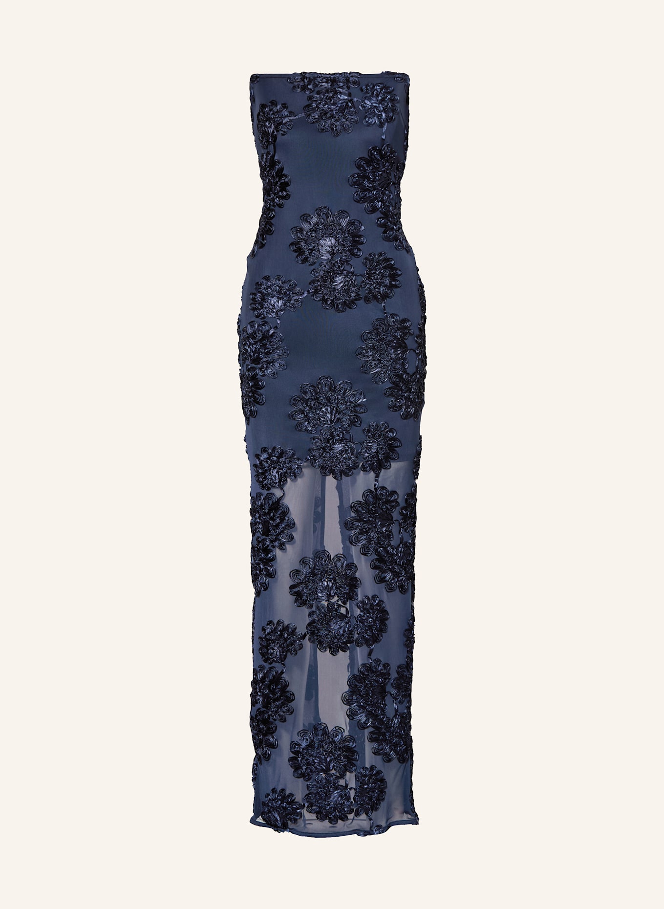 ROTATE Off-Shoulder-Kleid aus Mesh: DUNKELBLAU