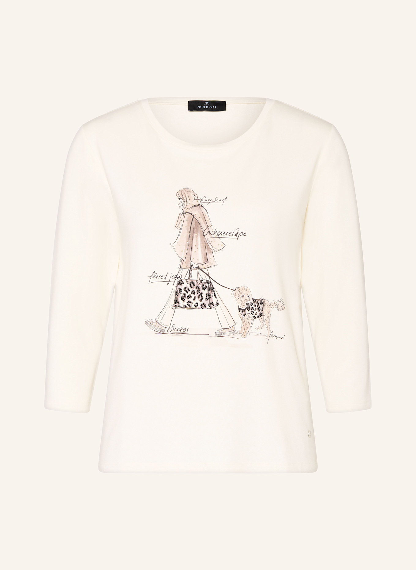 monari Shirt with 3/4 sleeves and decorative gems: ECRU