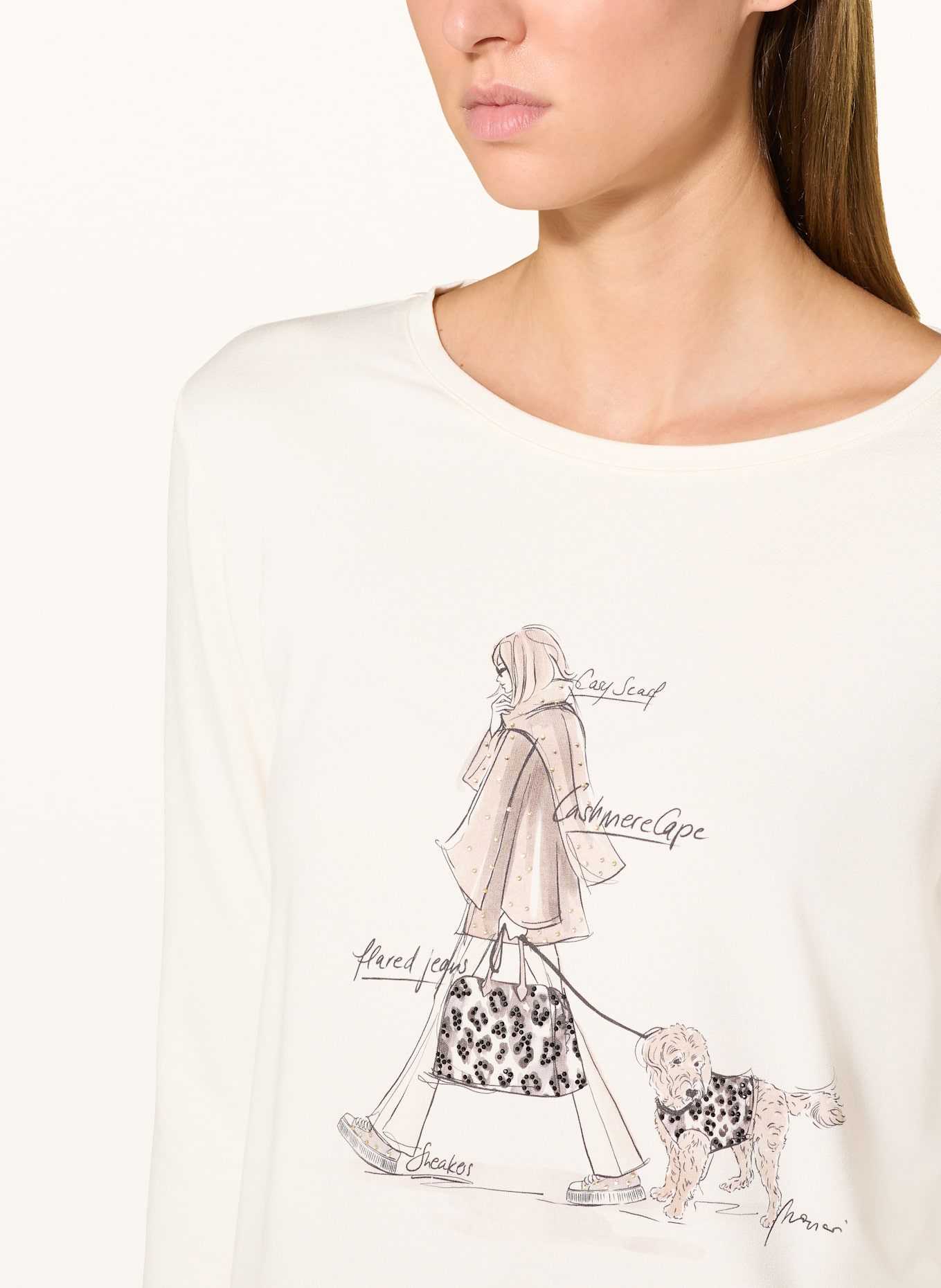 monari Shirt with 3/4 sleeves and decorative gems: ECRU