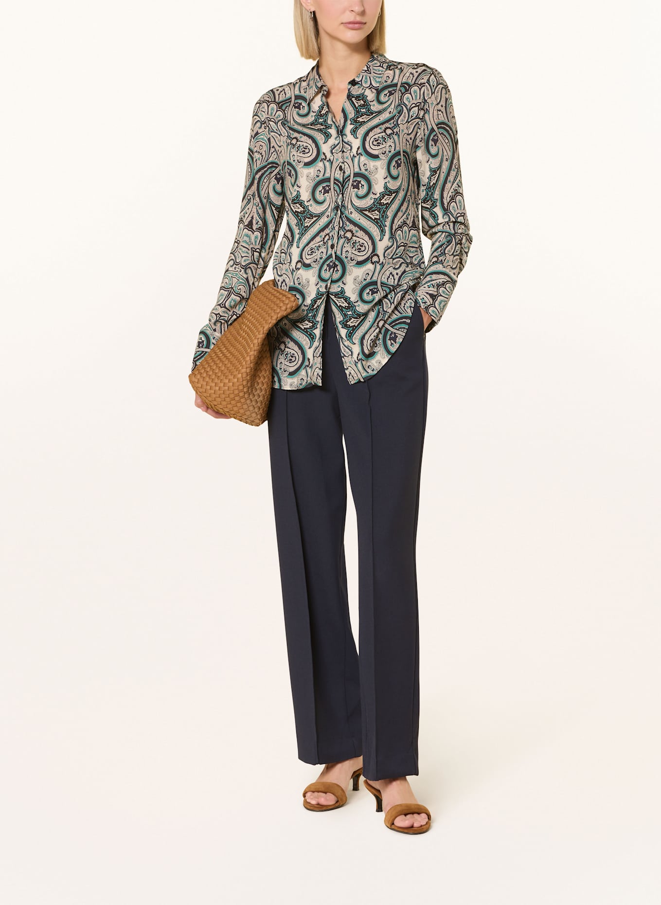 ETERNA Hemdbluse: GRÜN / DUNKELBLAU / CREME