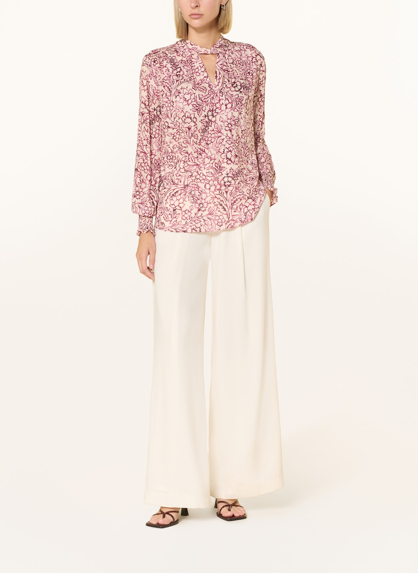 ETERNA Blusenshirt mit Glitzergarn und Cut-outs: NUDE / FUCHSIA