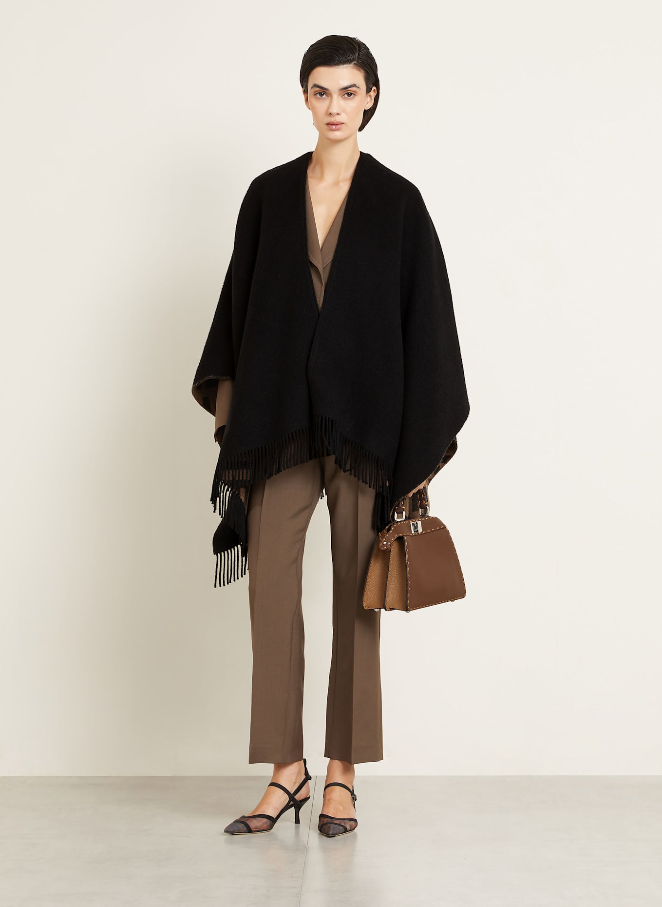 FENDI Ponczo z kaszmirem: CZARNY / BRĄZOWY