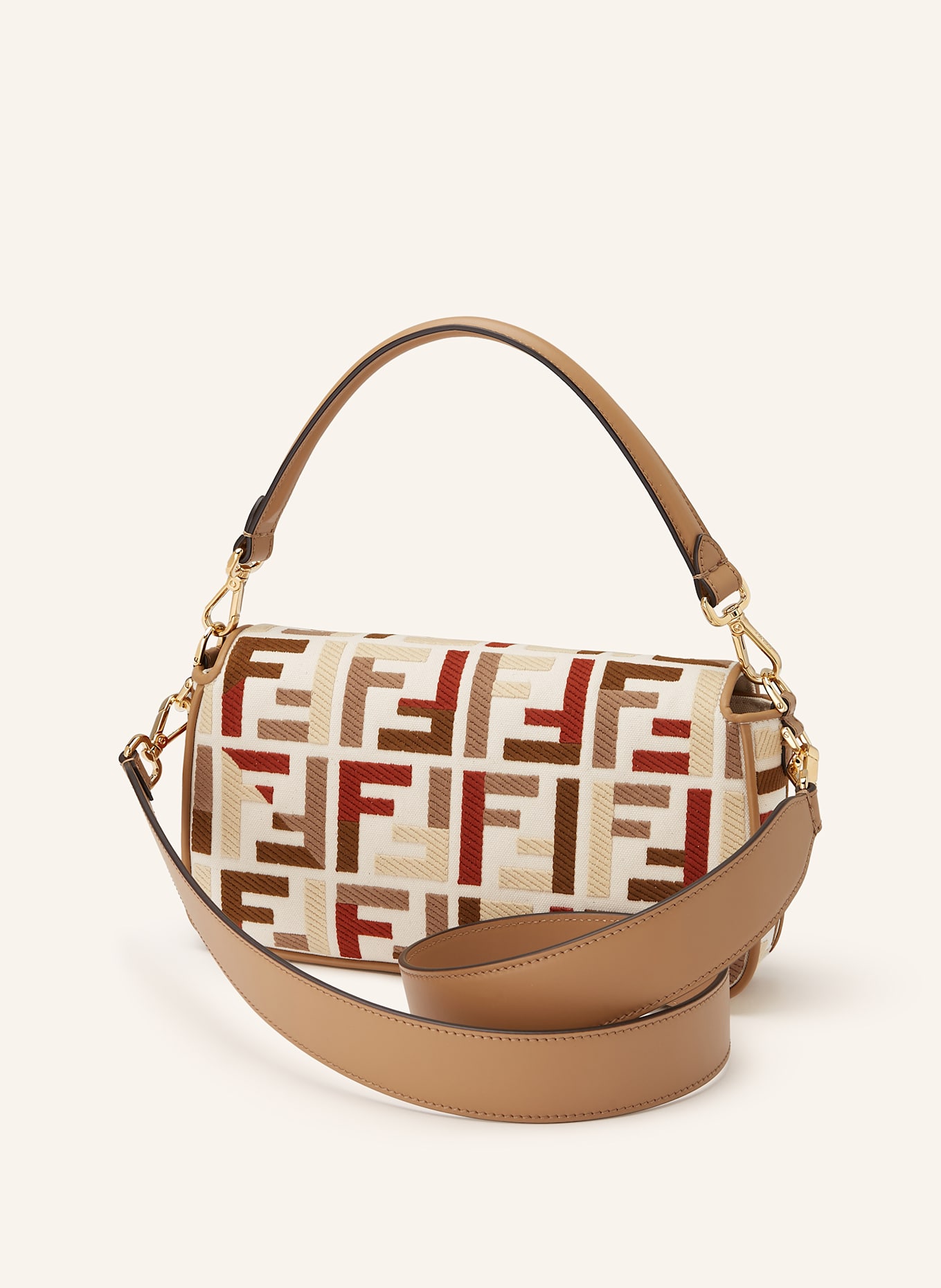 FENDI Schultertasche BAGUETTE MEDIUM: CREME / BRAUN / DUNKELBRAUN