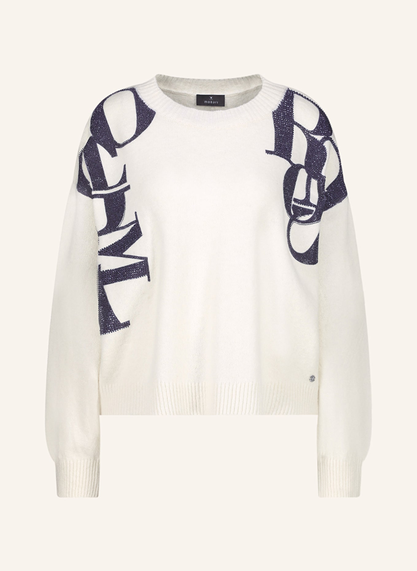 monari Pullover mit Schmucksteinen: WEISS / DUNKELBLAU
