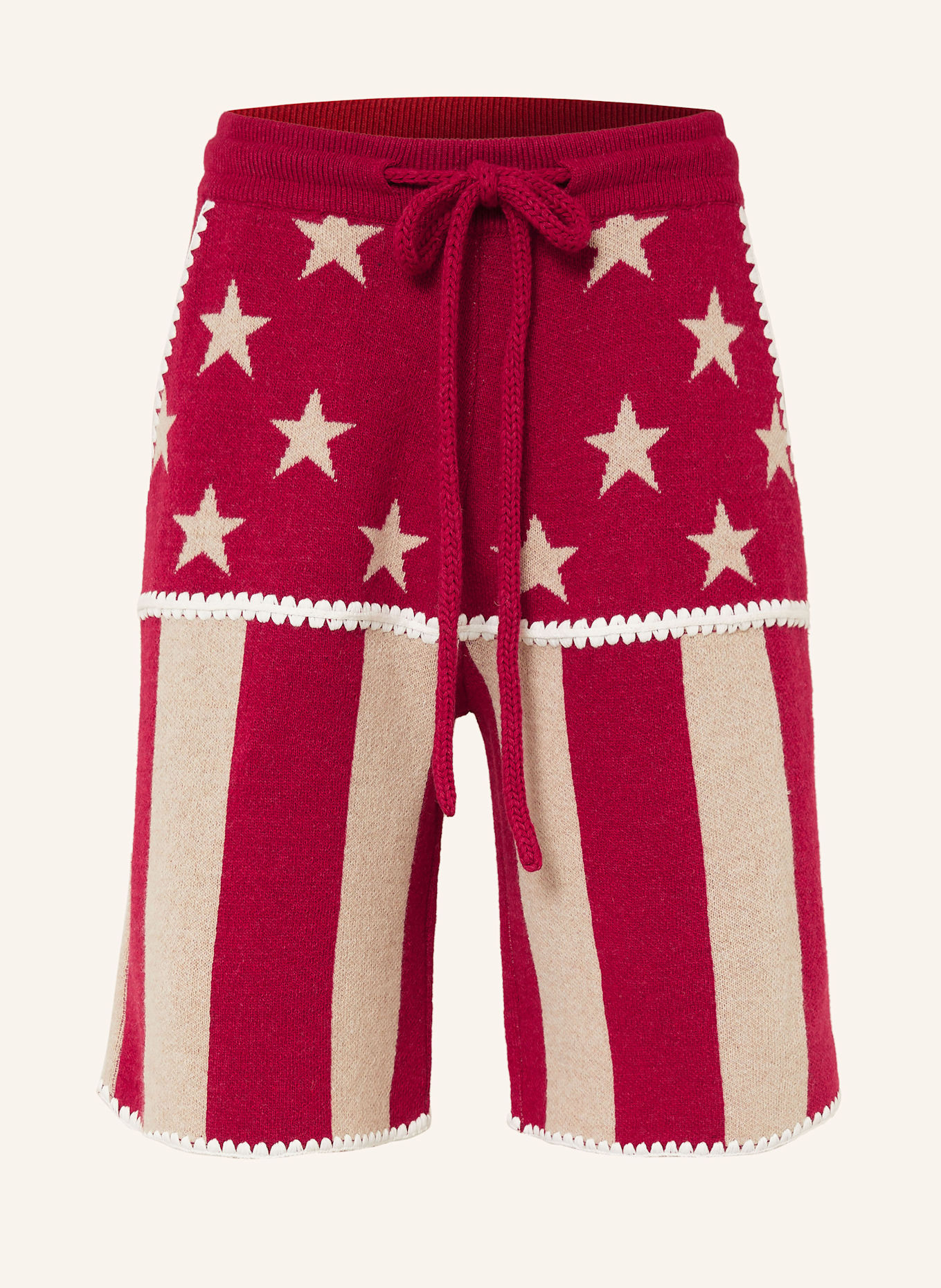 Palm Angels Strickshorts: DUNKELROT / ECRU