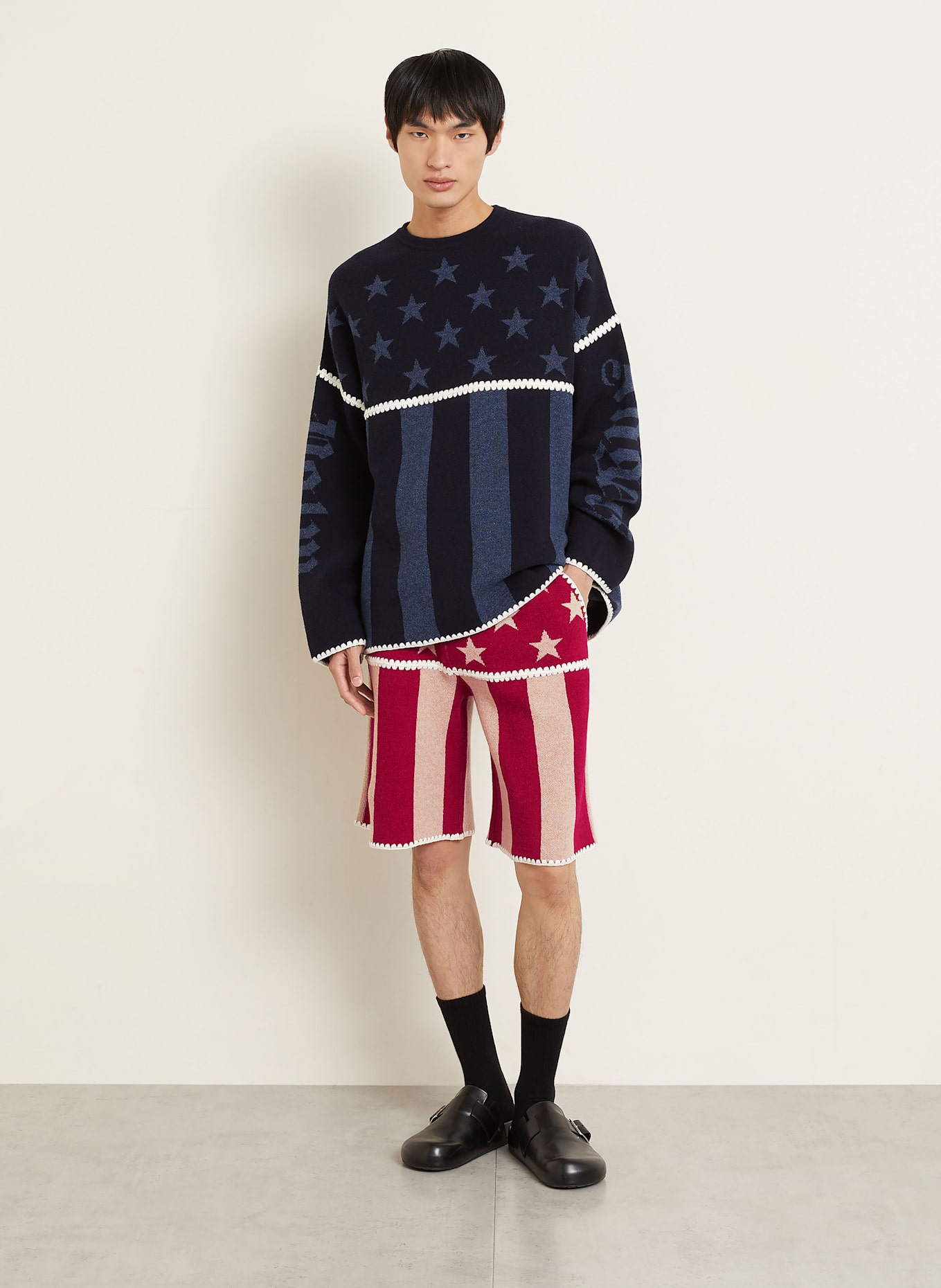 Palm Angels Strickshorts: DUNKELROT / ECRU