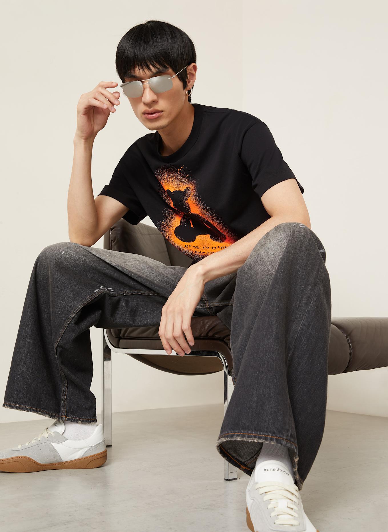 Palm Angels T-Shirt SPRAY BEAR REG: SCHWARZ / ORANGE