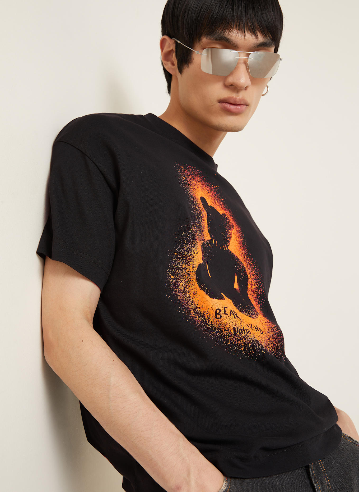 Palm Angels T-Shirt SPRAY BEAR REG: SCHWARZ / ORANGE