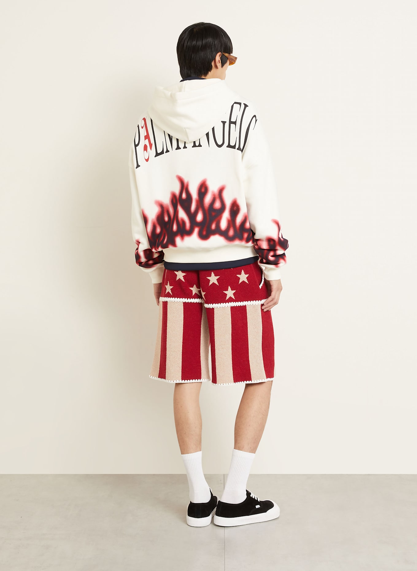 Palm Angels Bluza z kapturem oversize FLAMES: ECRU