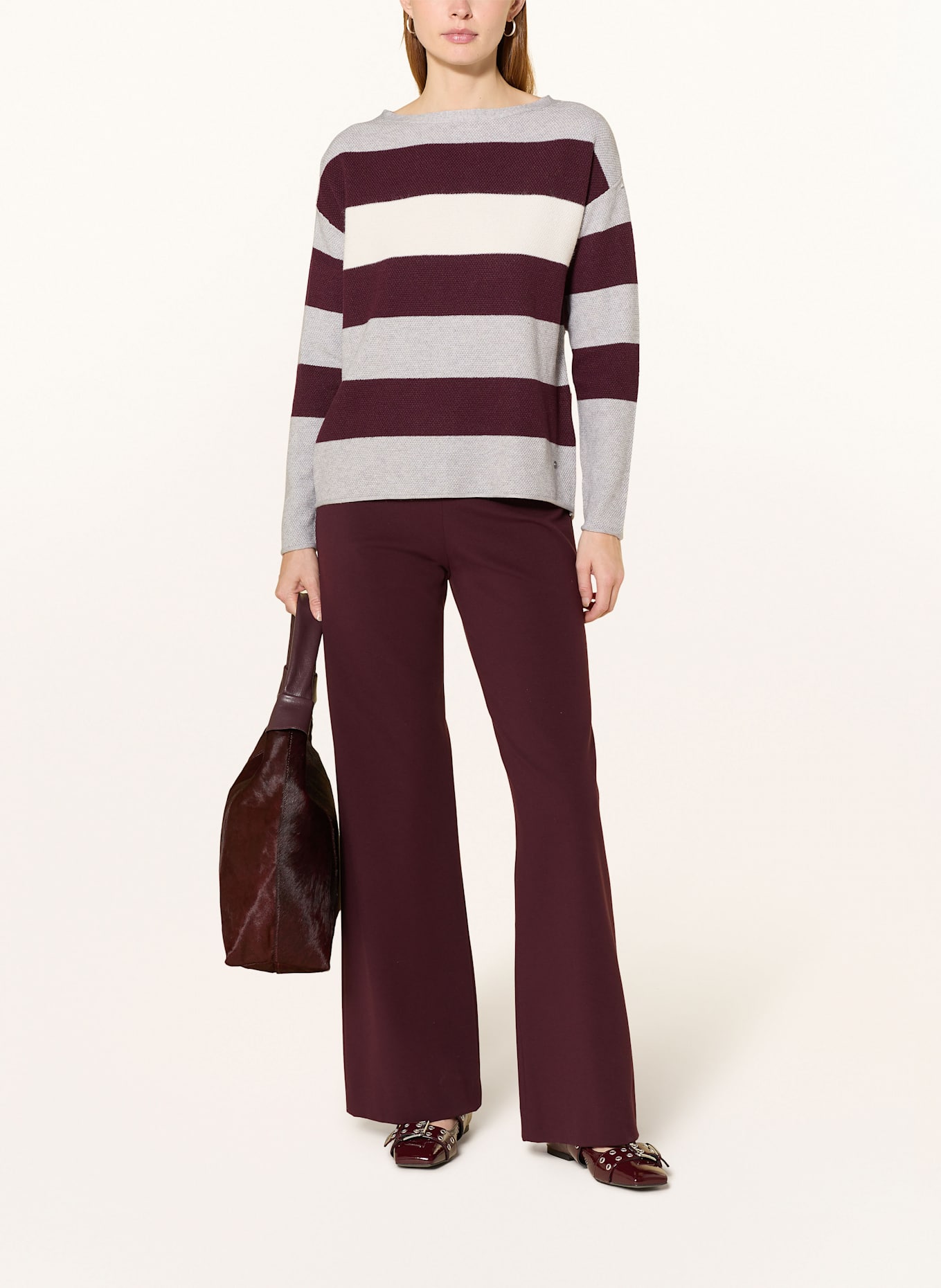 BETTY&CO Pullover: GRAU / WEISS / DUNKELROT