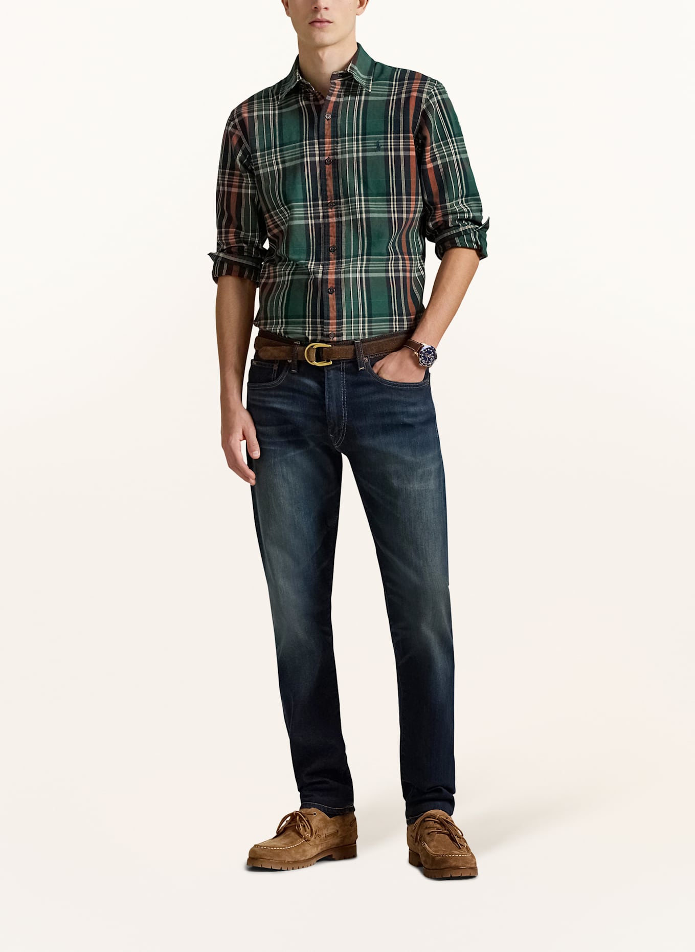 POLO RALPH LAUREN Hemd Custom Fit: GRÜN / DUNKELGRÜN / ORANGE