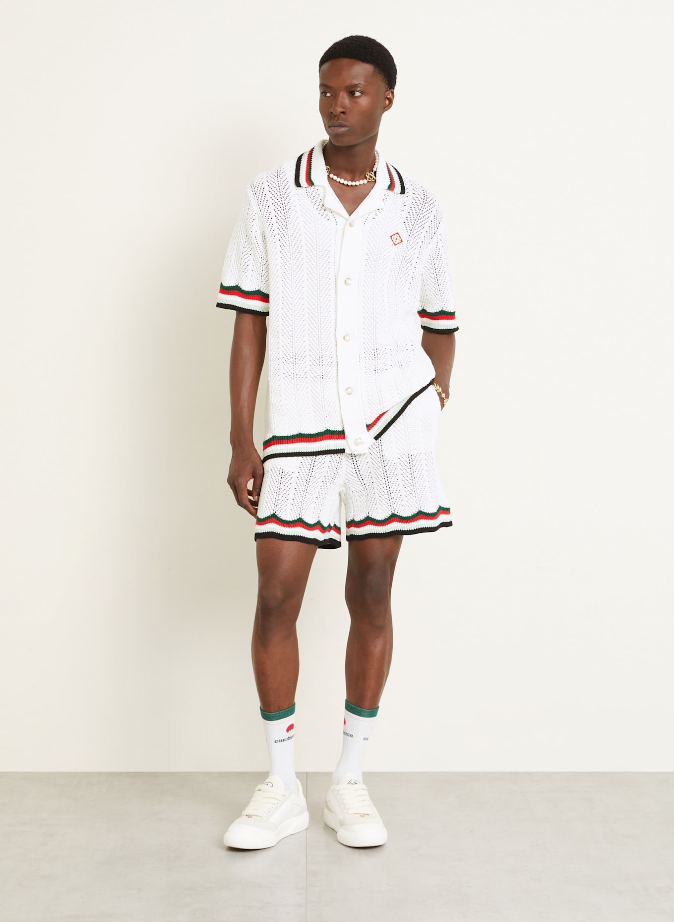 Casablanca Strickhemd: WEISS / GRÜN / ROT