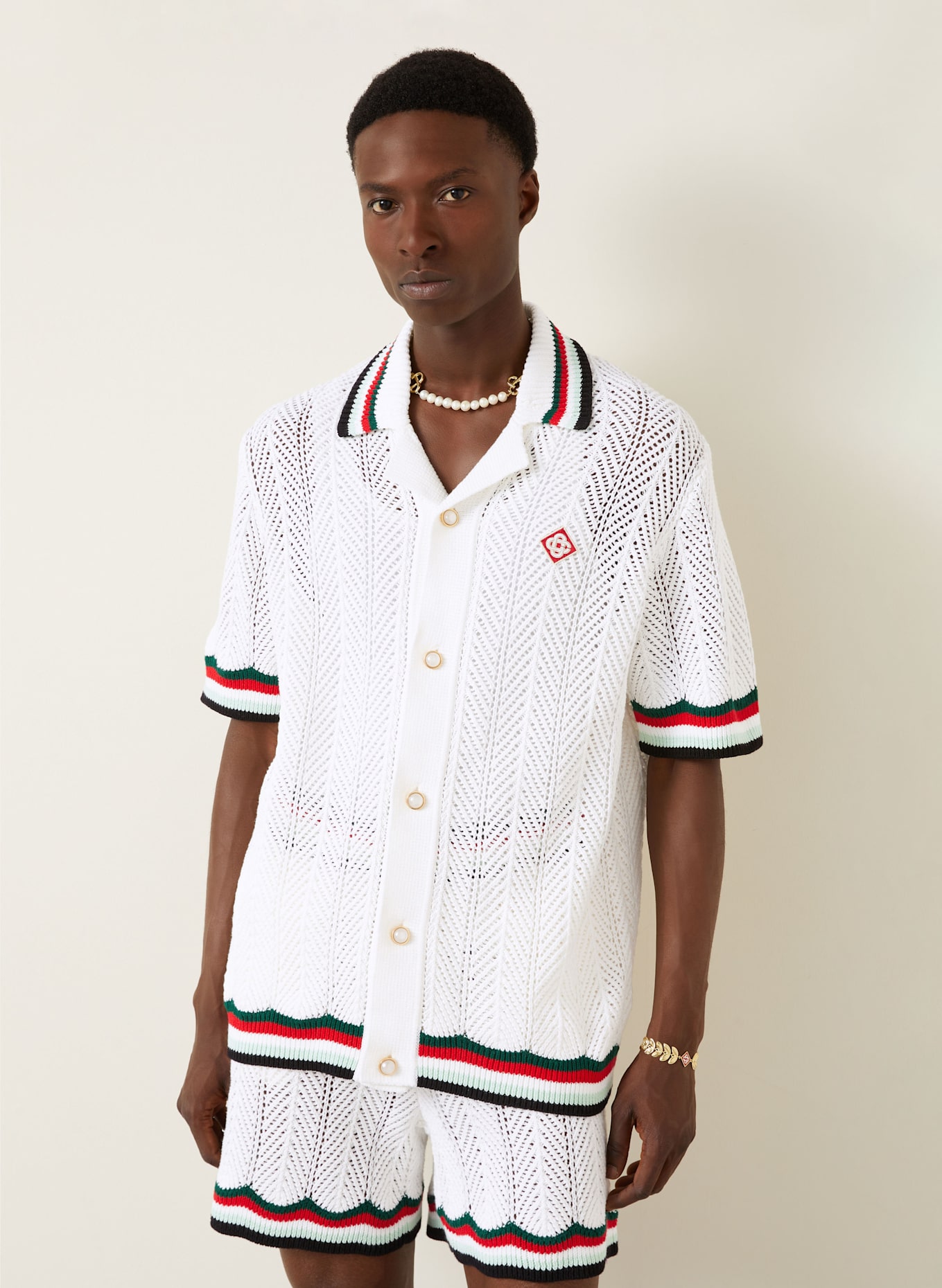 Casablanca Strickhemd: WEISS / GRÜN / ROT