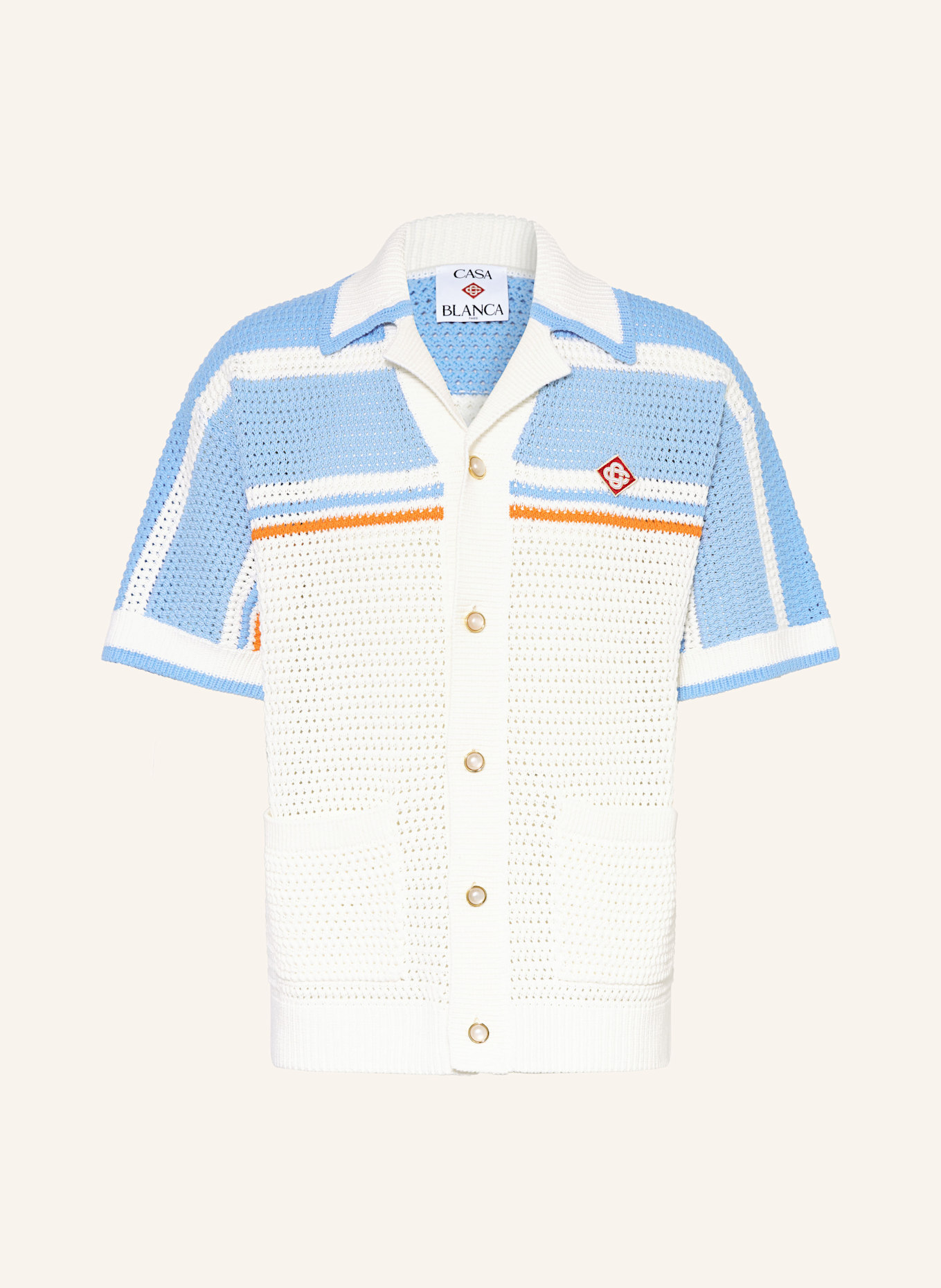 Casablanca Strickhemd Comfort Fit: WEISS / HELLBLAU / ORANGE