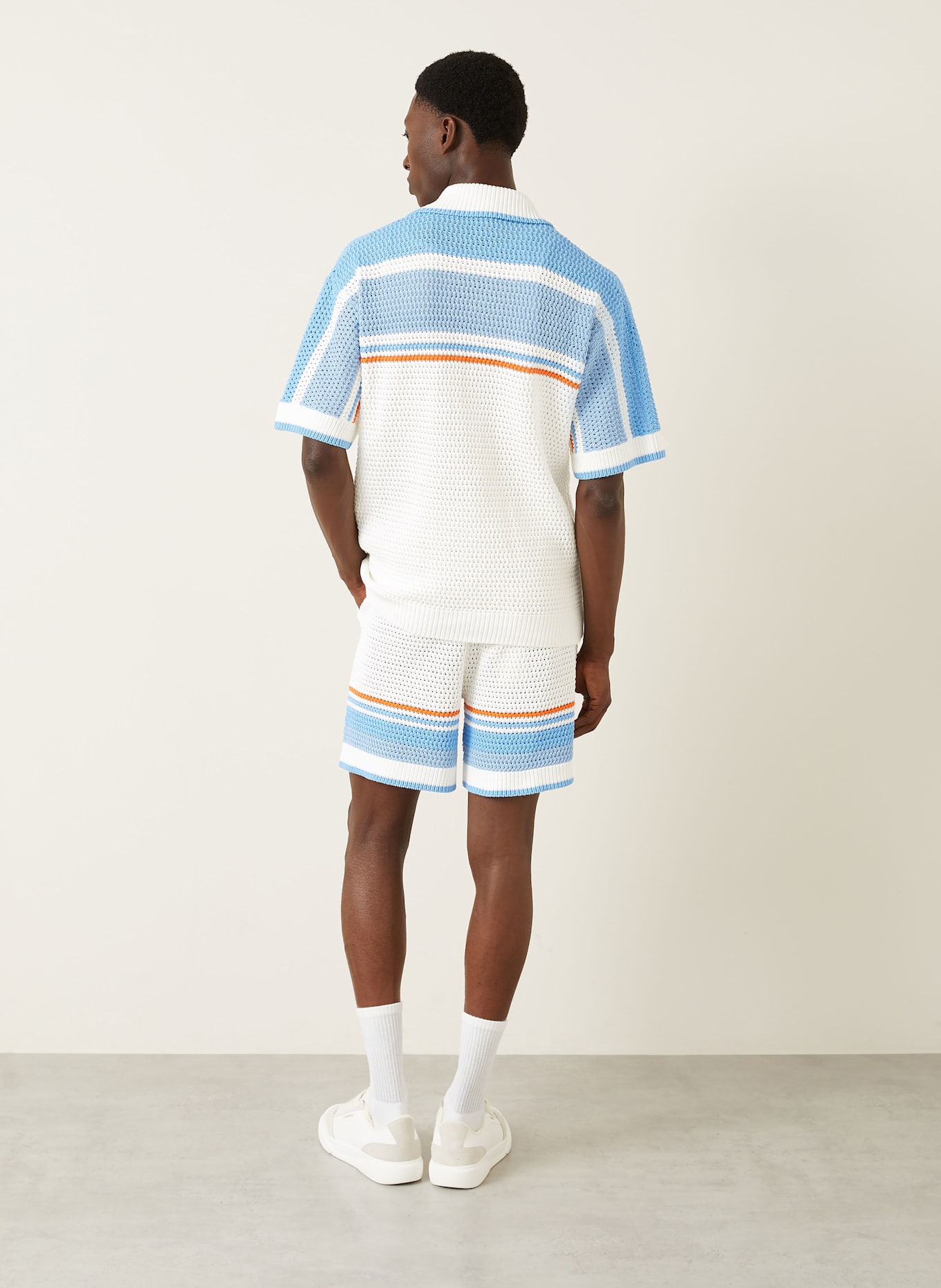 Casablanca Strickhemd Comfort Fit: WEISS / HELLBLAU / ORANGE