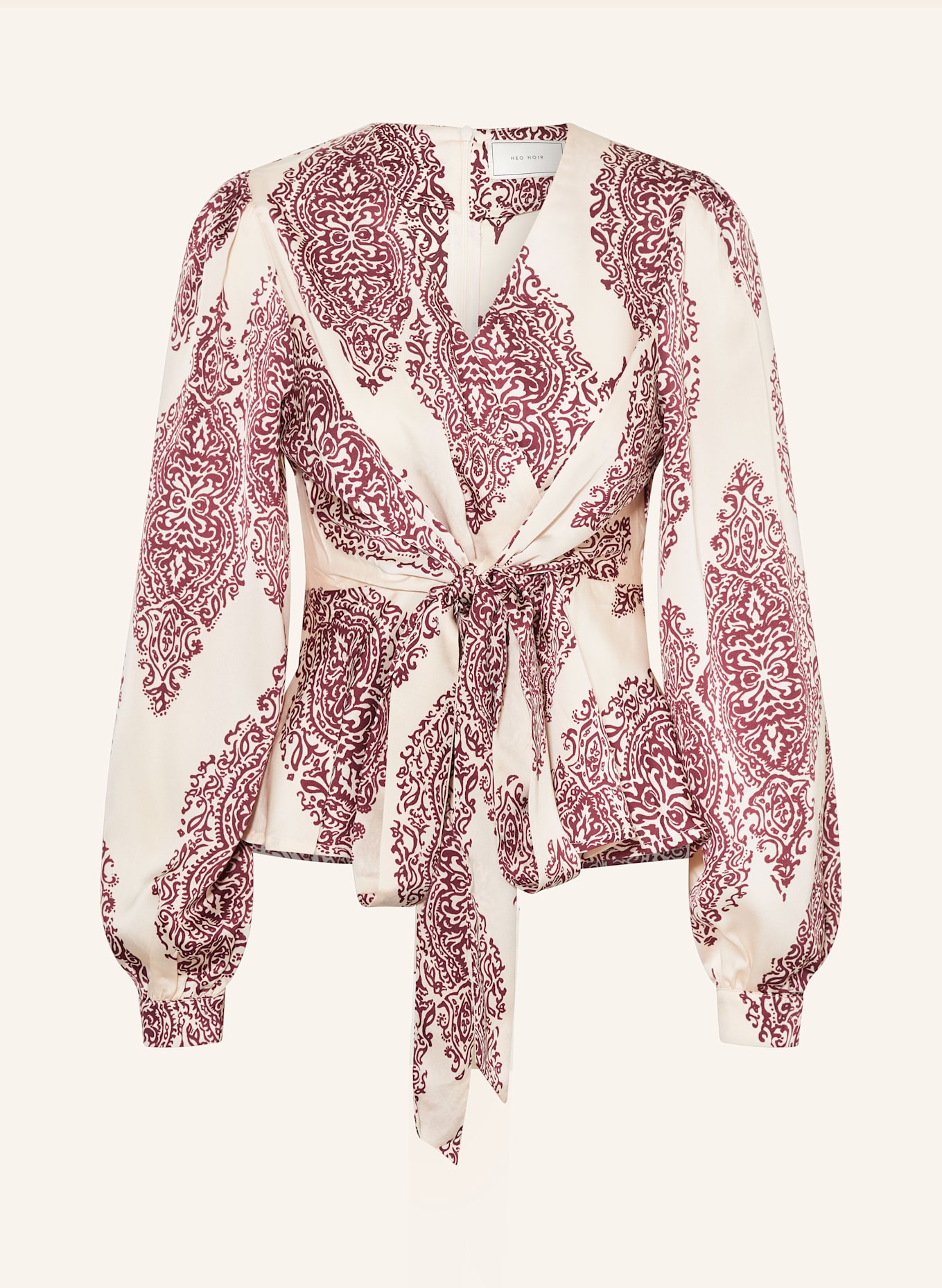 NEO NOIR Blusentop RISTA in Wickeloptik aus Satin: DUNKELROT / ECRU