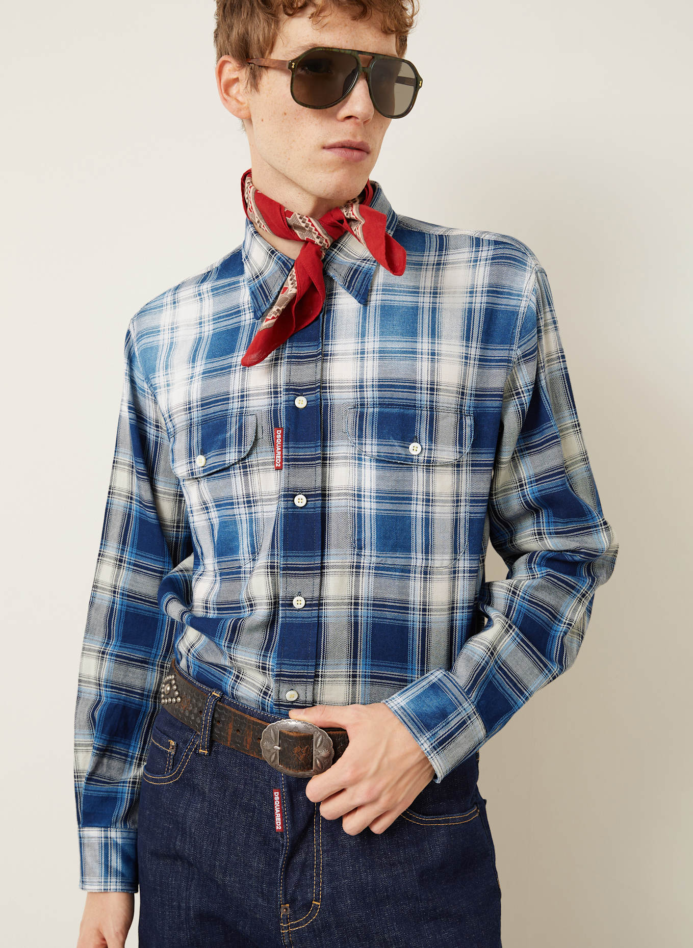 DSQUARED2 Hemd CANADIAN VINTAGE Comfort Fit: BLAU / DUNKELBLAU / WEISS