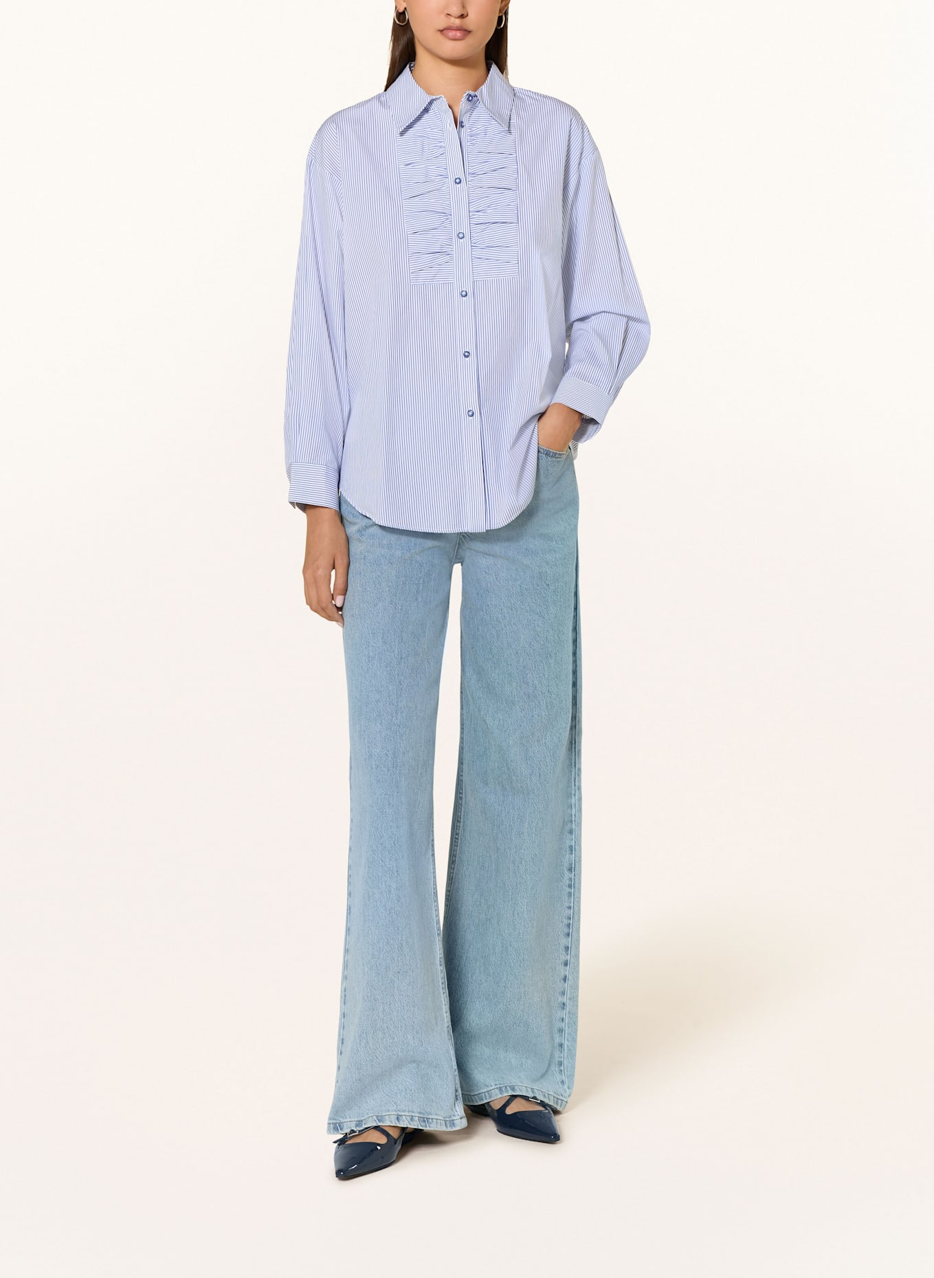 Rich & Royal Hemdbluse mit Rüschen: BLAU / WEISS