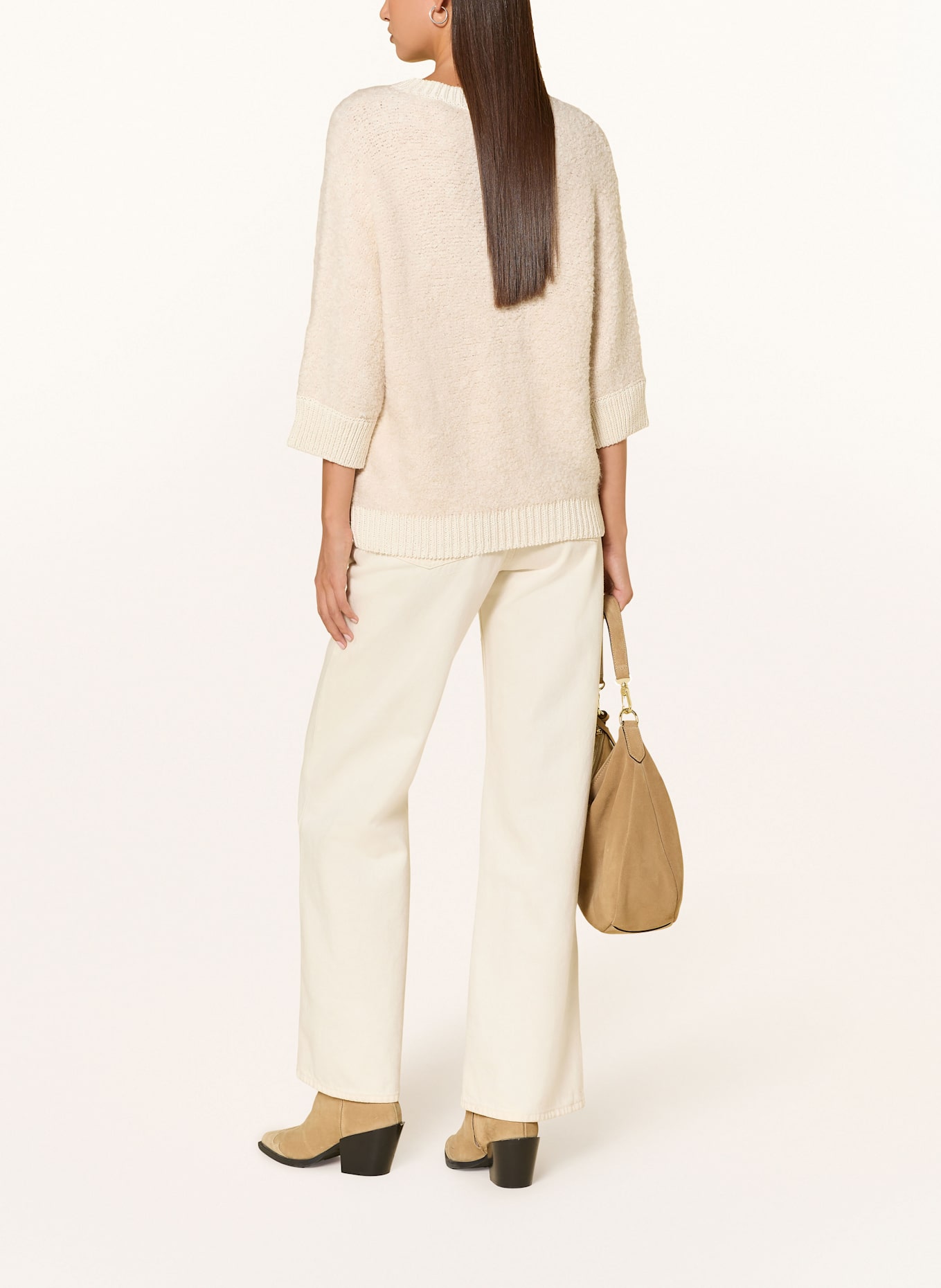 Rich & Royal Bouclé-Pullover mit 3/4-Arm und Glitzergarn: CREME