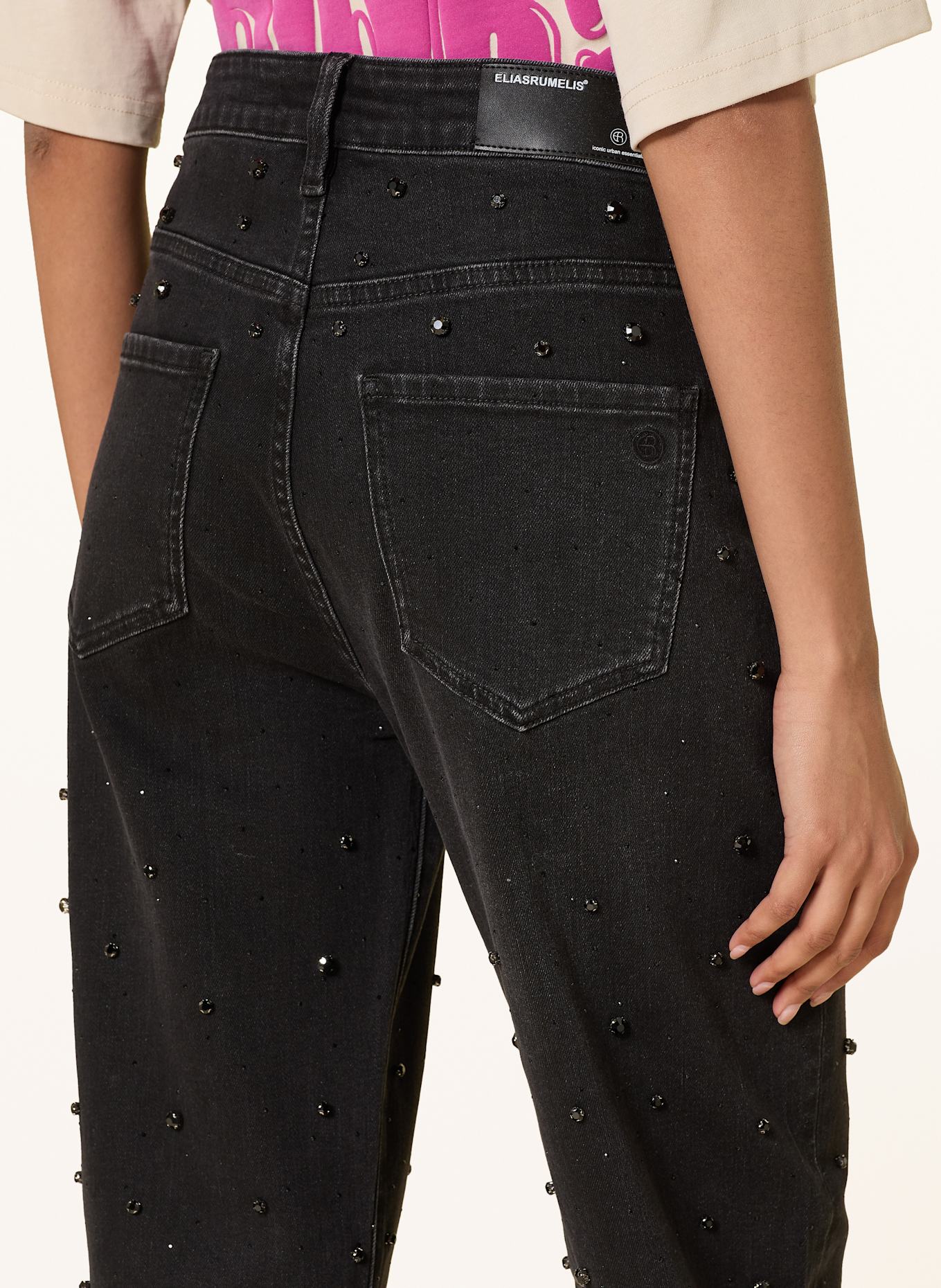 ELIAS RUMELIS Barrel Jeans YOANA mit Schmucksteinen: 1343 soot black