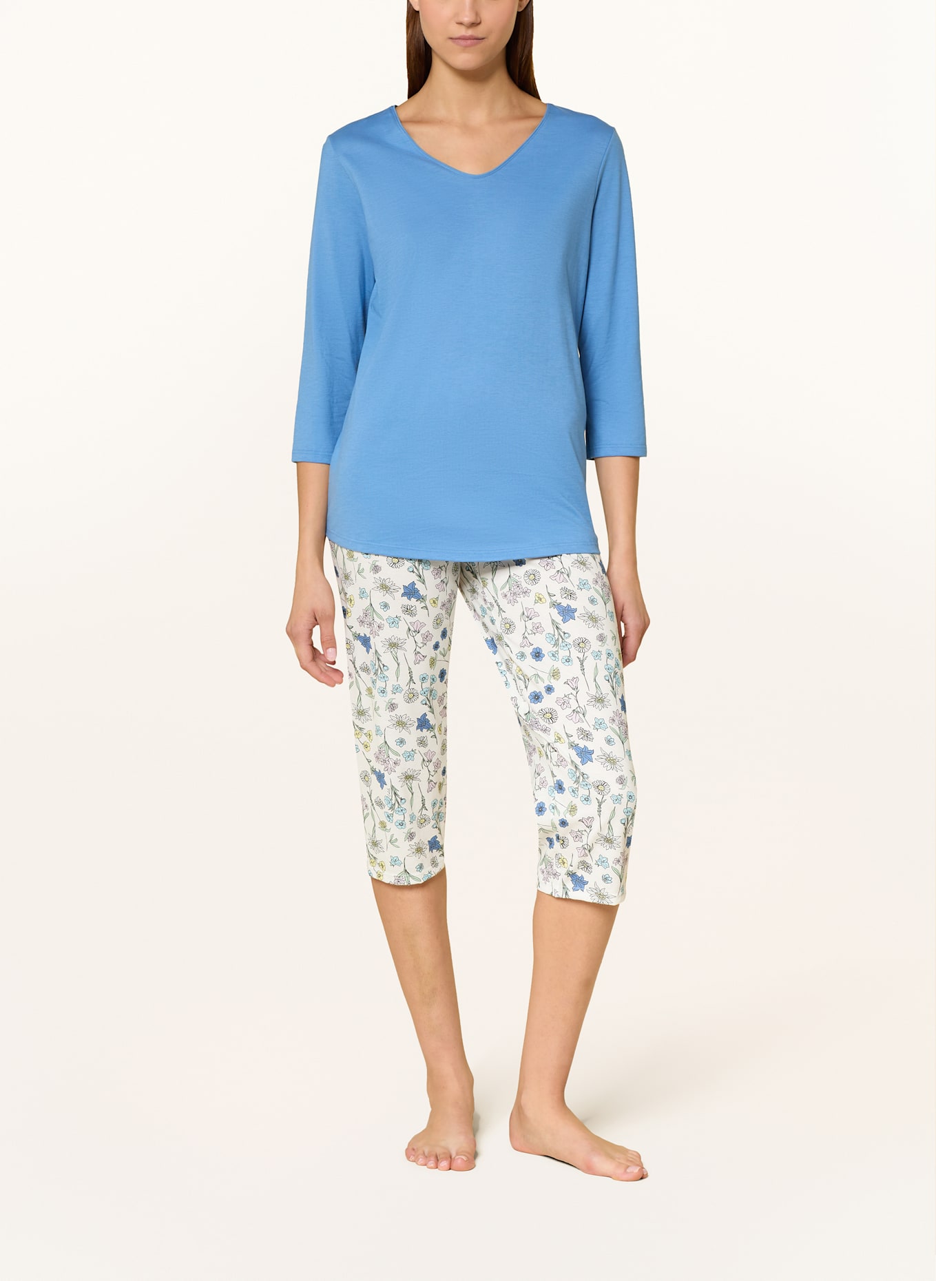 CALIDA 3/4-Schlafanzug FLOWER NIGHTS: HELLBLAU / WEISS / HELLGRÜN
