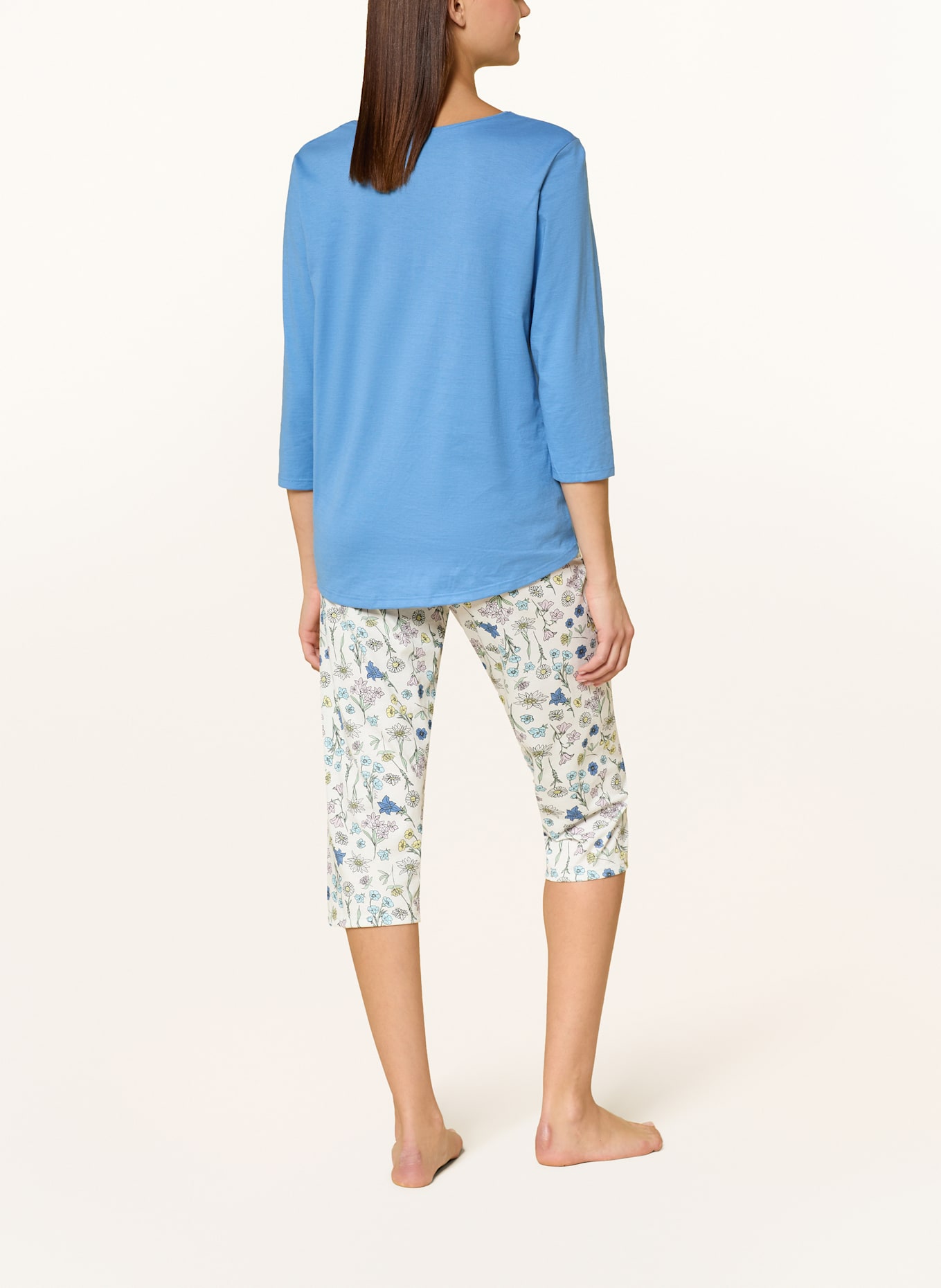 CALIDA 3/4-Schlafanzug FLOWER NIGHTS: HELLBLAU / WEISS / HELLGRÜN
