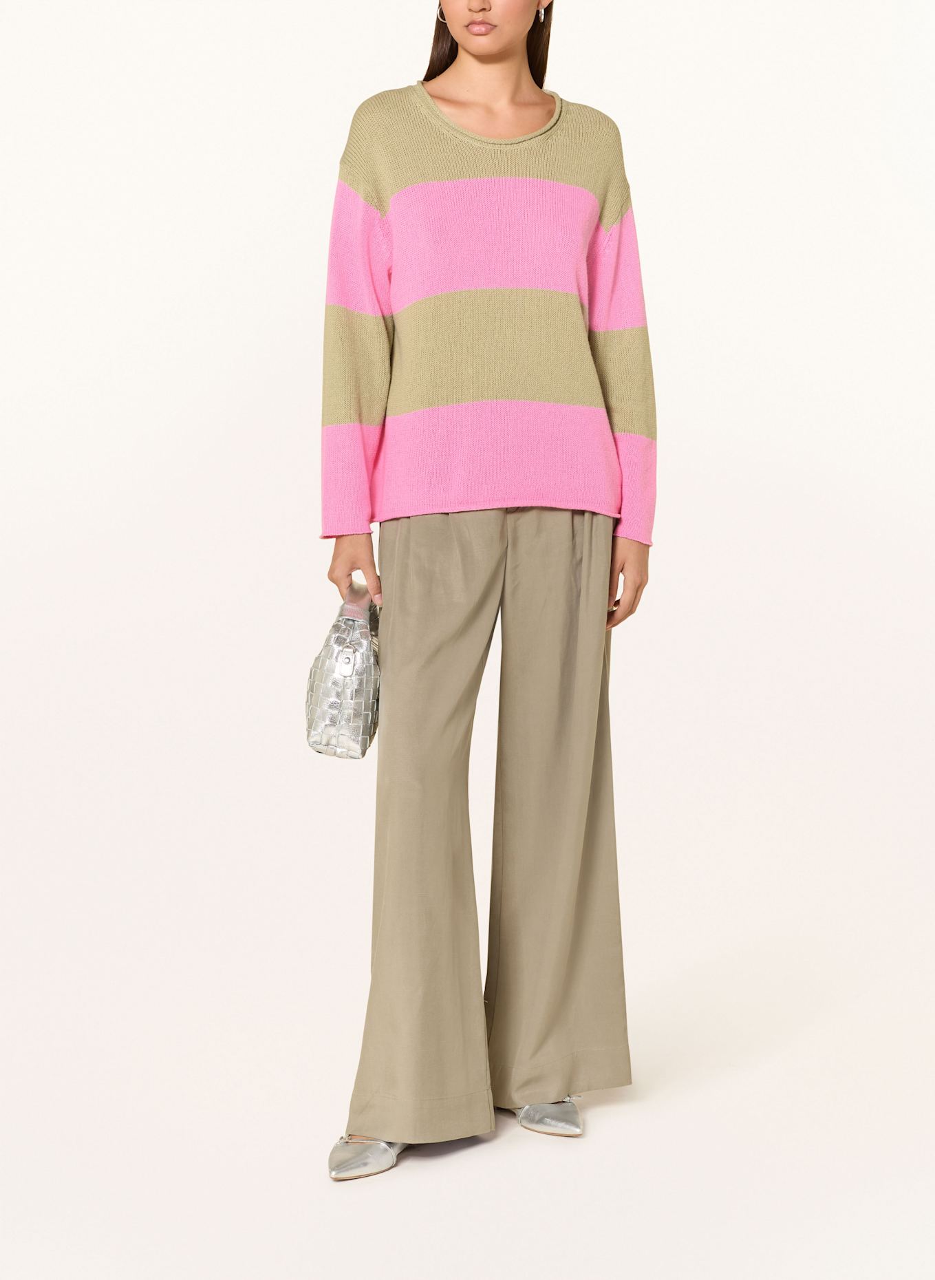 CATNOIR Pullover mit Leinen: HELLGRÜN / ROSA