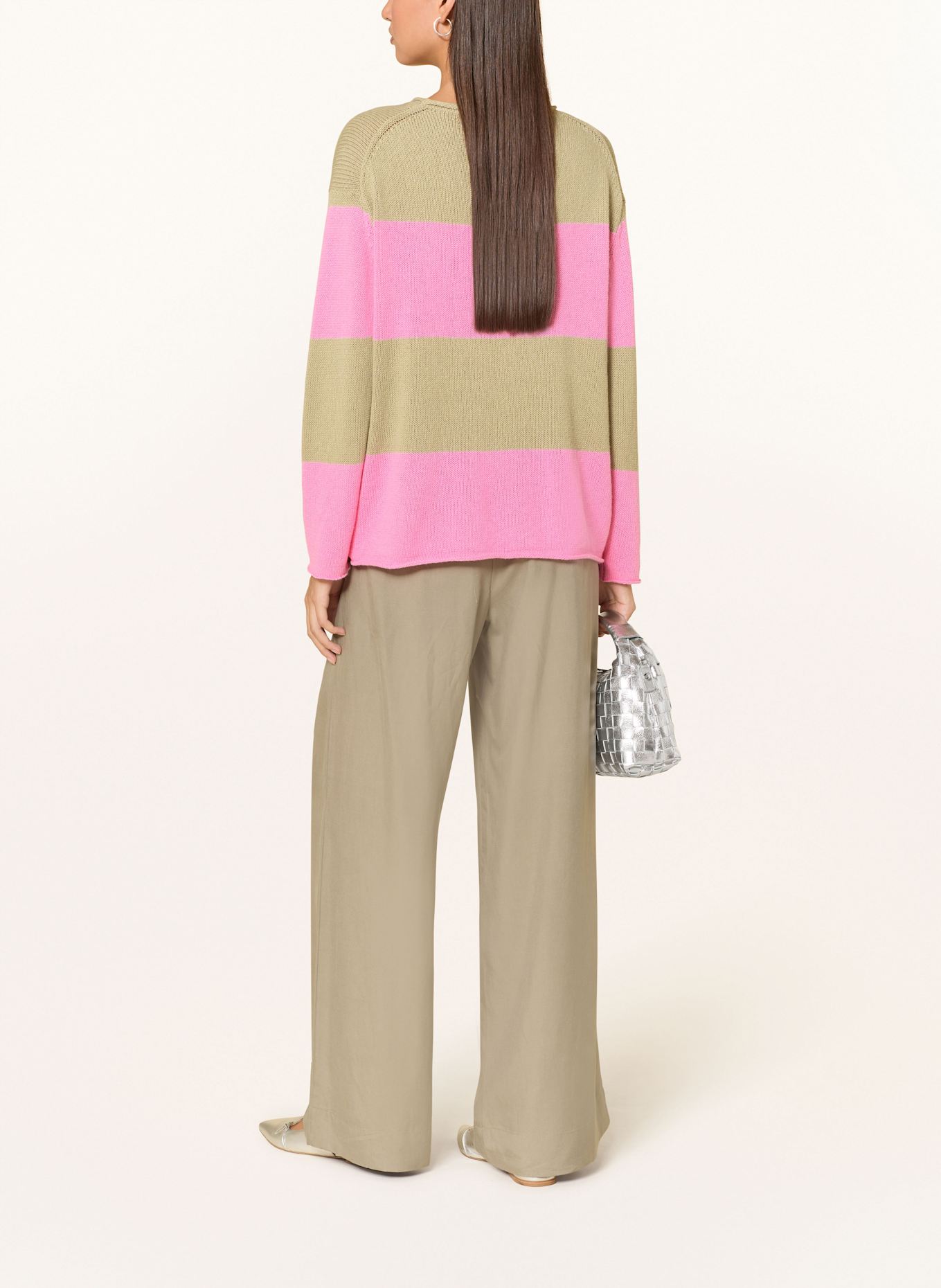 CATNOIR Pullover mit Leinen: HELLGRÜN / ROSA