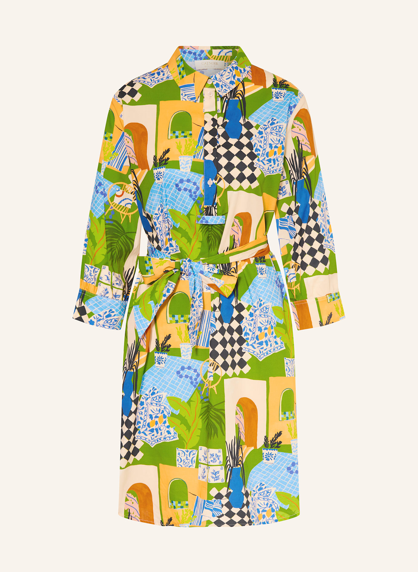CATNOIR Shirt dress with 3/4 sleeves: LIGHT ORANGE / GREEN / BLACK