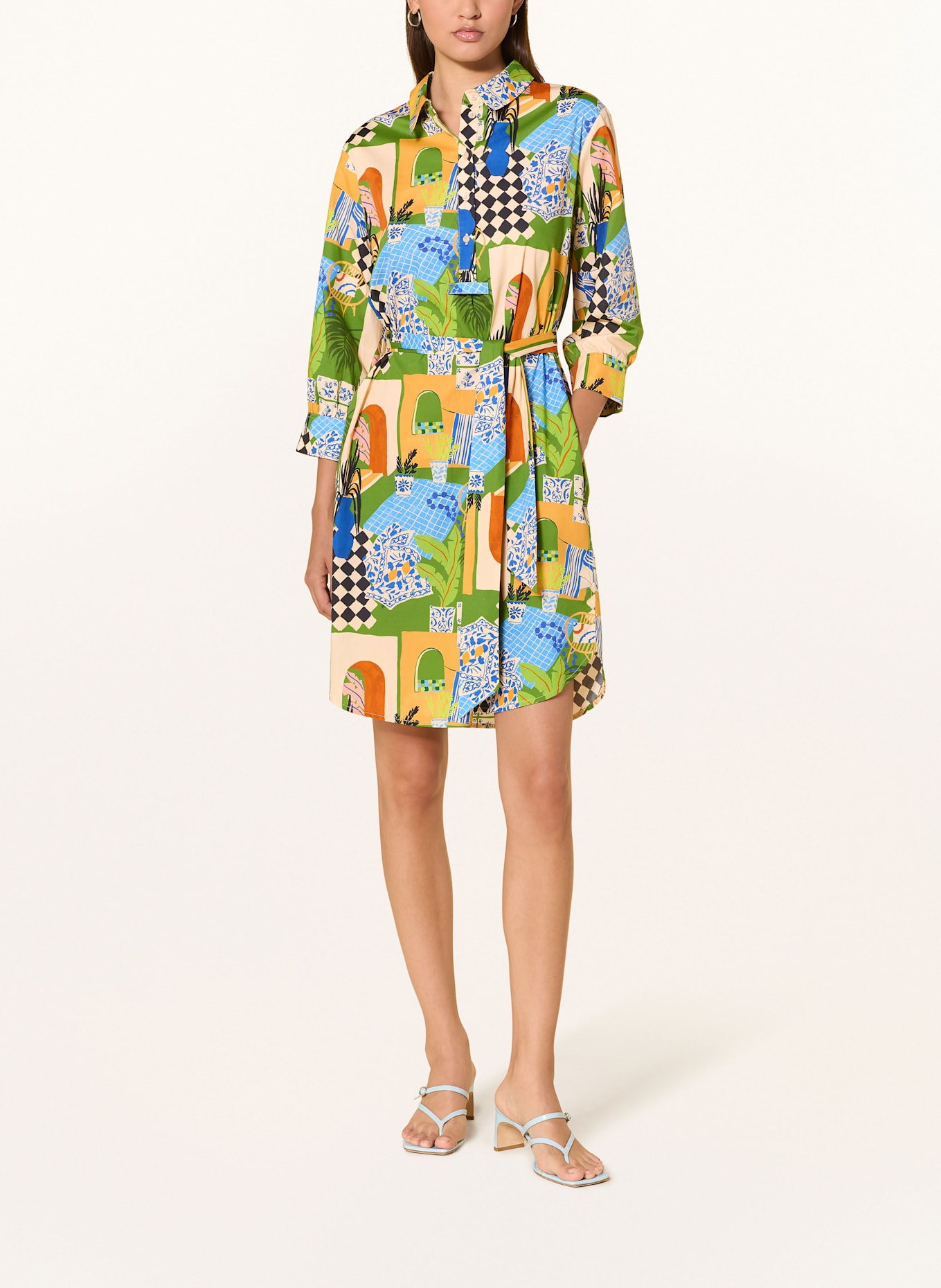 CATNOIR Shirt dress with 3/4 sleeves: LIGHT ORANGE / GREEN / BLACK