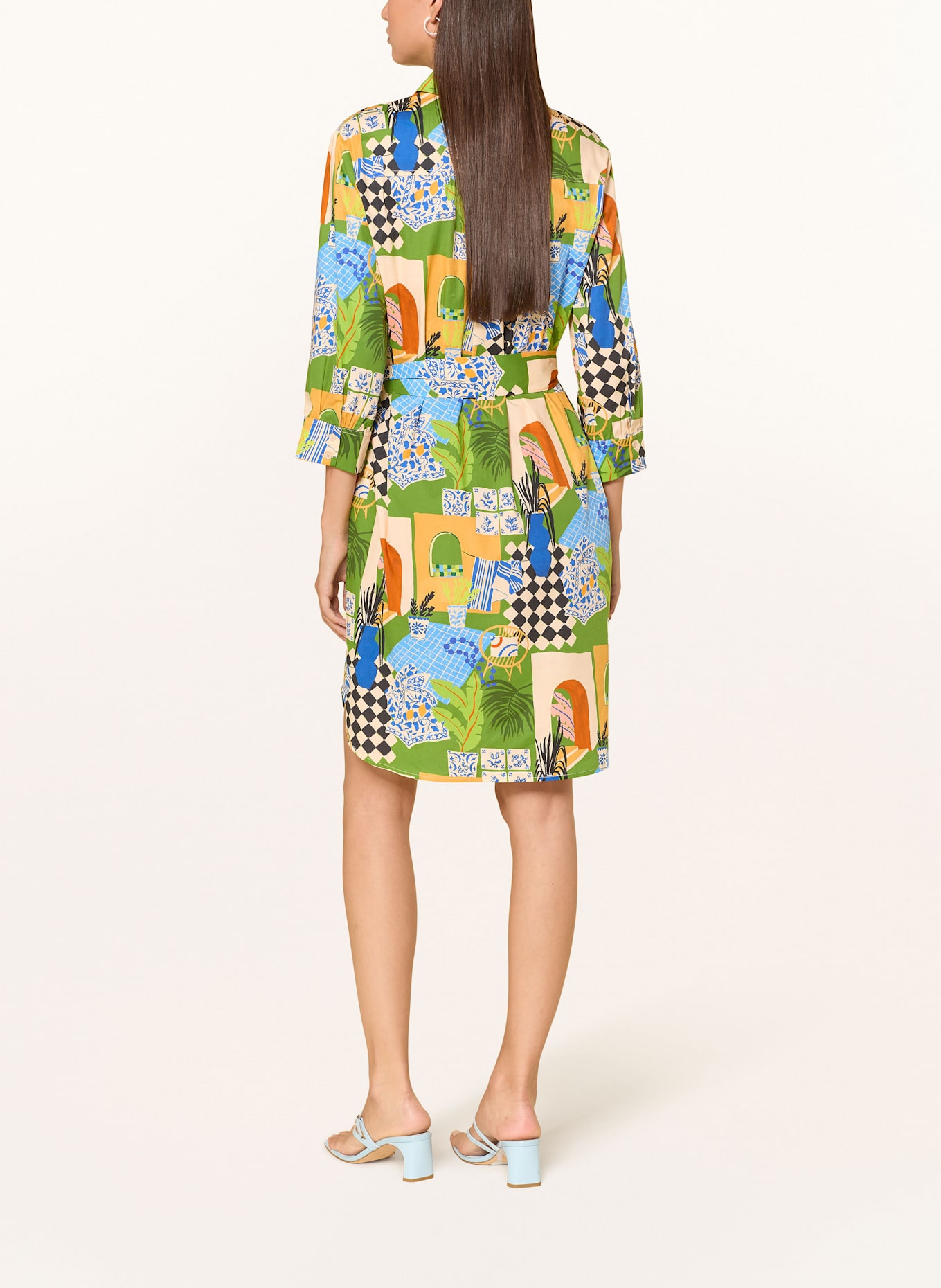 CATNOIR Shirt dress with 3/4 sleeves: LIGHT ORANGE / GREEN / BLACK