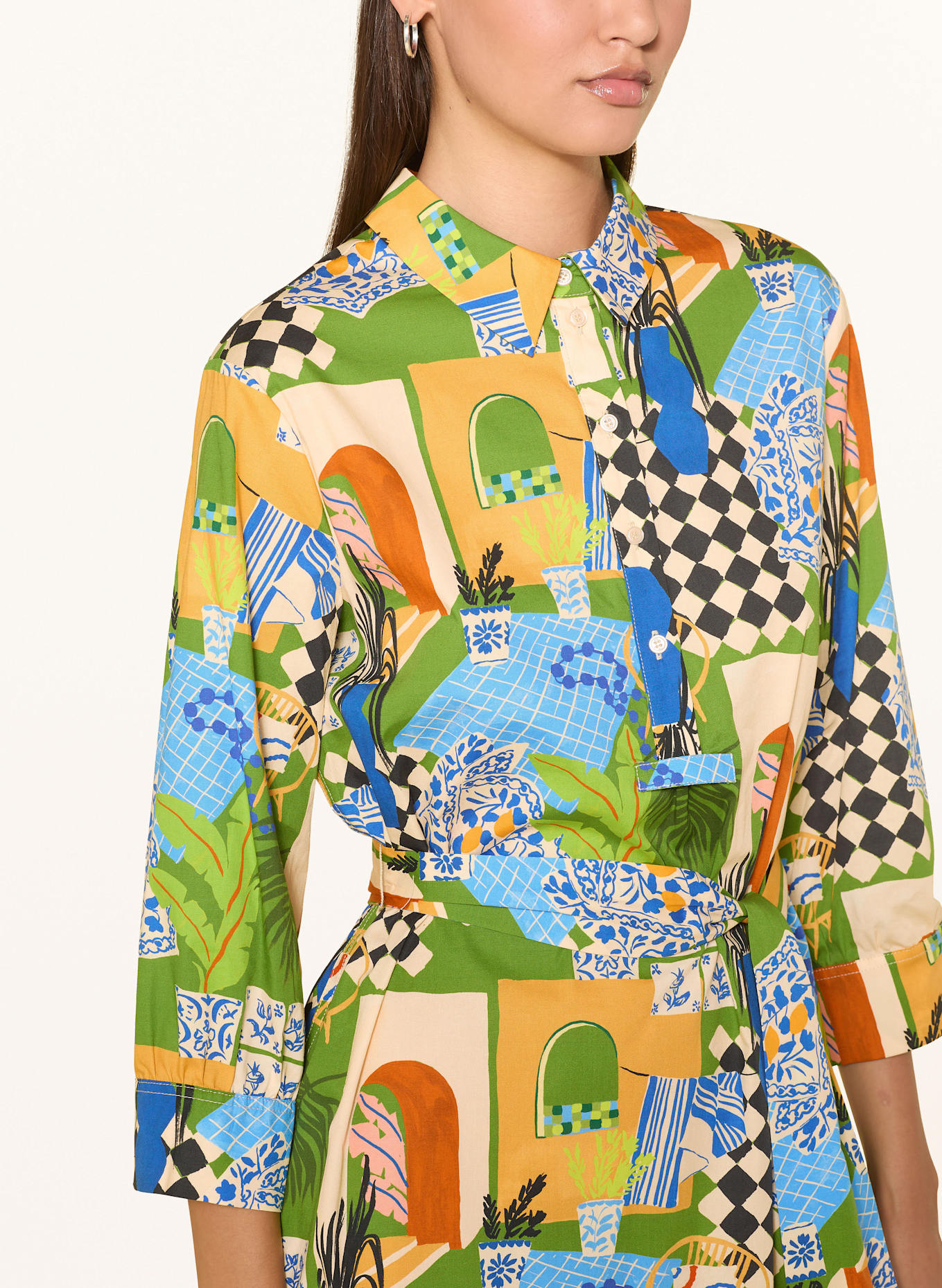 CATNOIR Shirt dress with 3/4 sleeves: LIGHT ORANGE / GREEN / BLACK