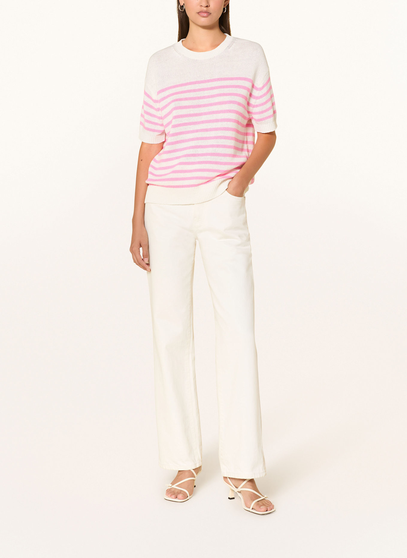 CATNOIR Strickshirt mit Leinen: WEISS / ROSA