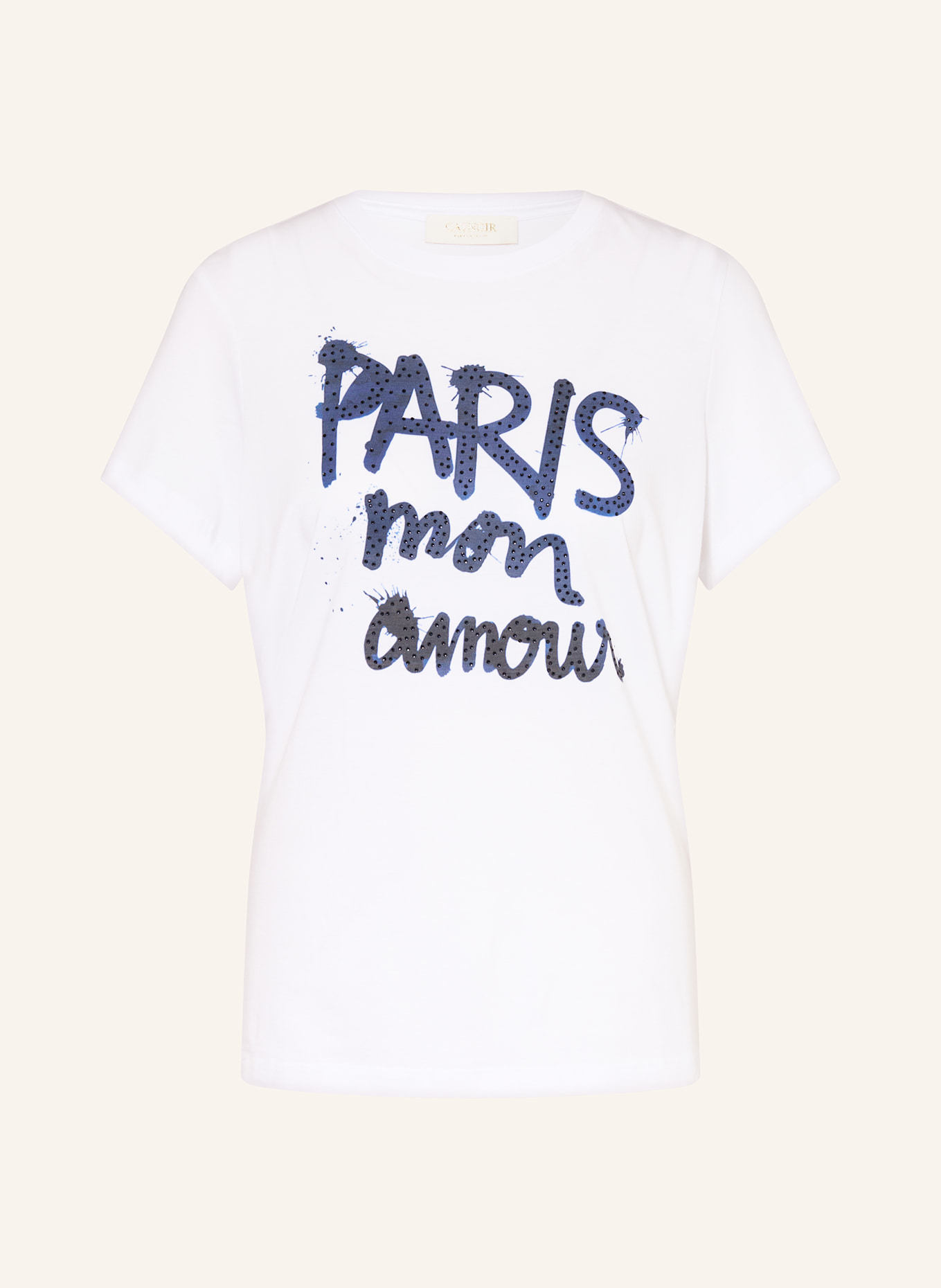 CATNOIR T-shirt z obszyciem ozdobnymi kamykami: BIAŁY / GRANATOWY