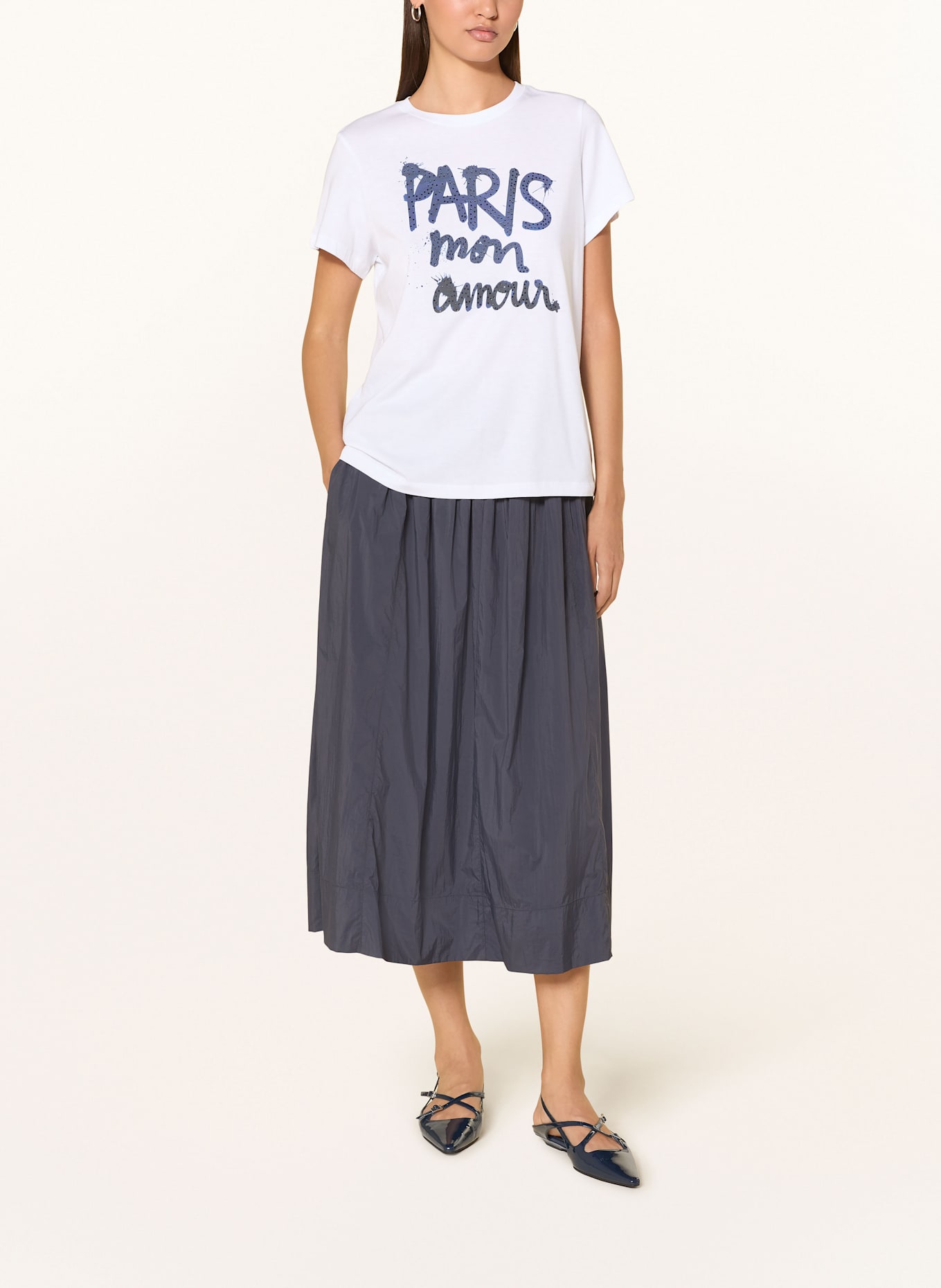 CATNOIR T-shirt z obszyciem ozdobnymi kamykami: BIAŁY / GRANATOWY