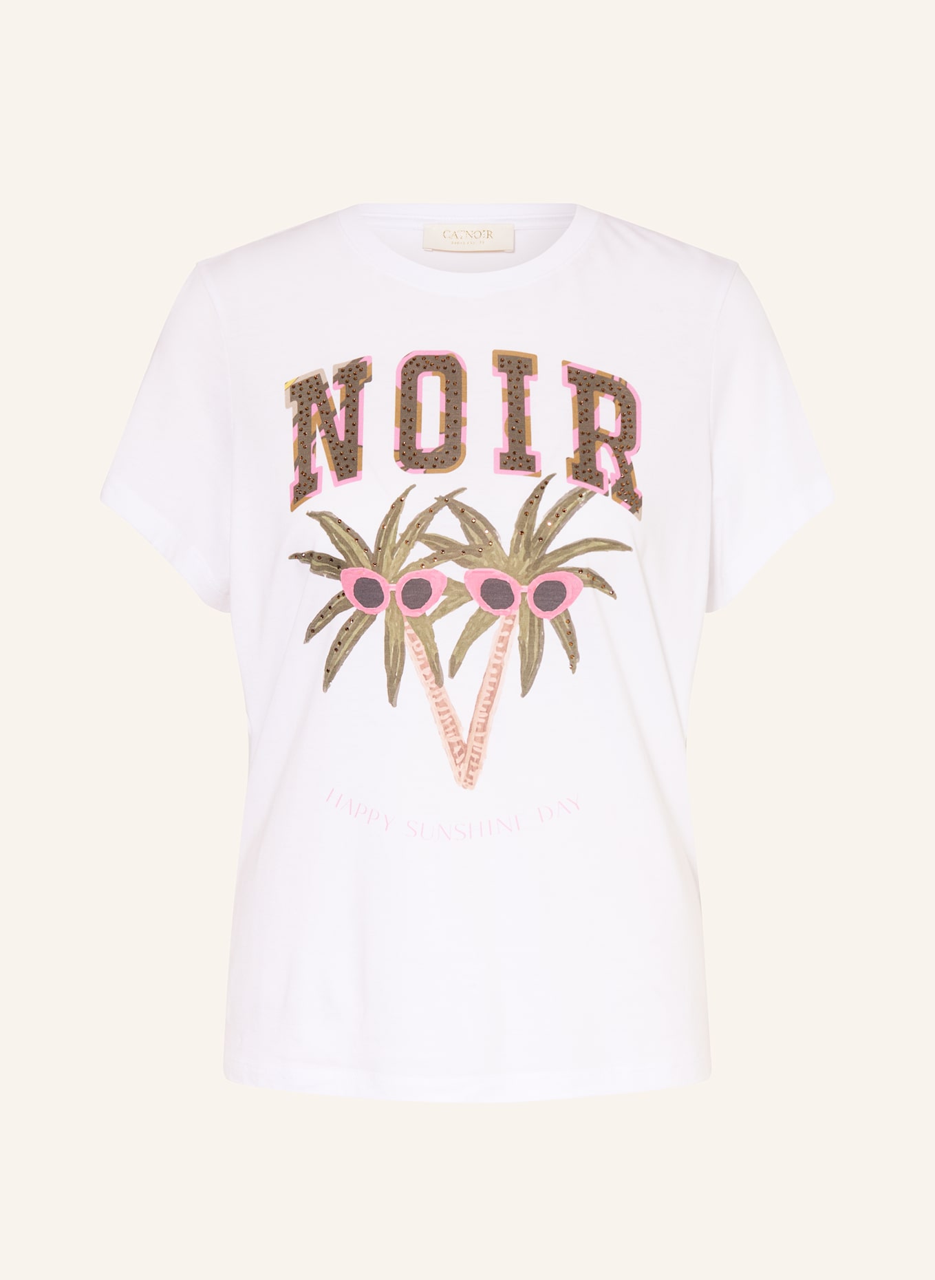 CATNOIR T-Shirt mit Schmucksteinen: OLIV / ROSA / HELLBRAUN