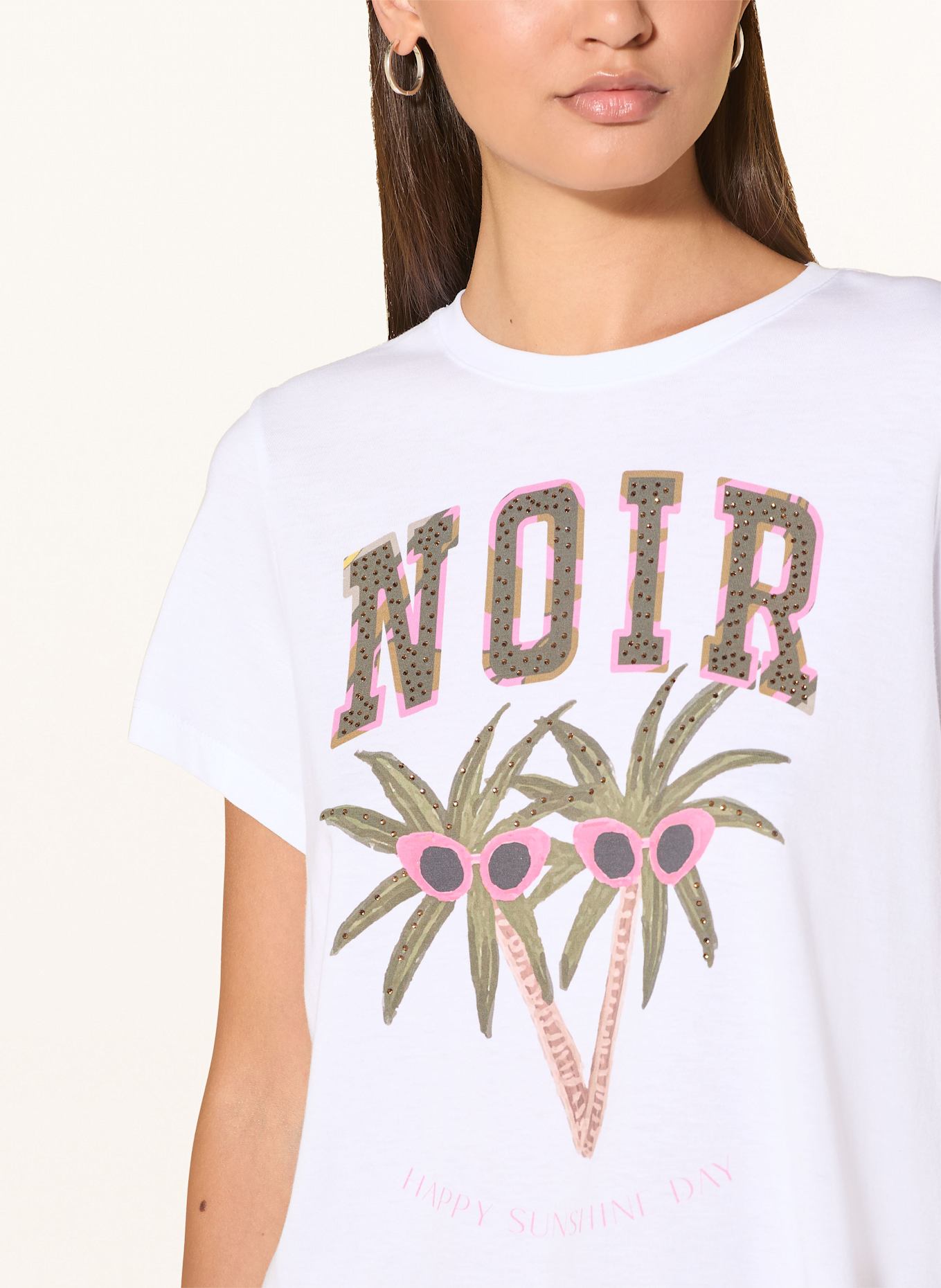 CATNOIR T-Shirt mit Schmucksteinen: OLIV / ROSA / HELLBRAUN