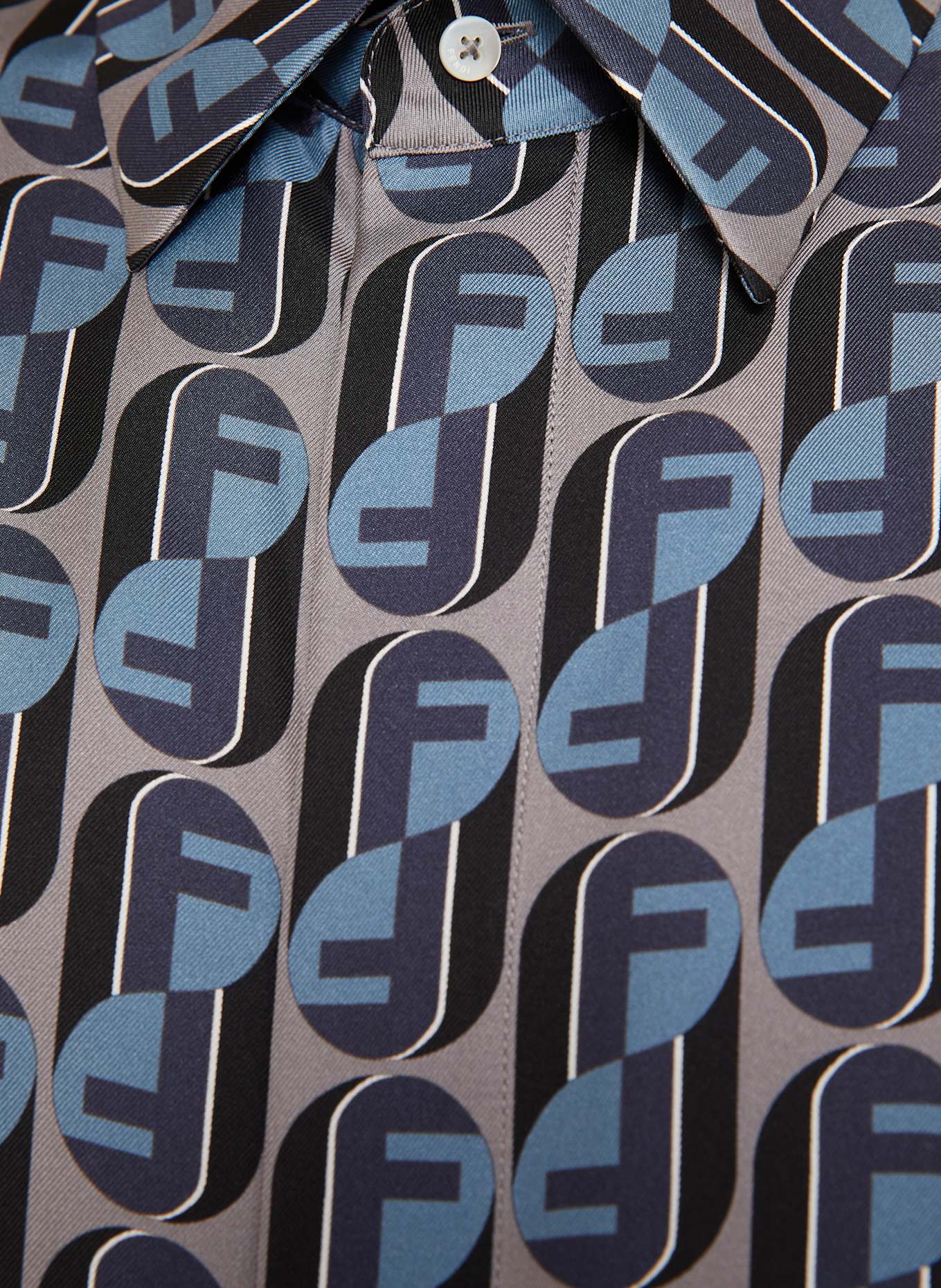 FENDI Koszula z krótkim rękawem boxy fit z jedwabiu: NIEBIESKI / CZARNY / SZAROBRĄZOWY