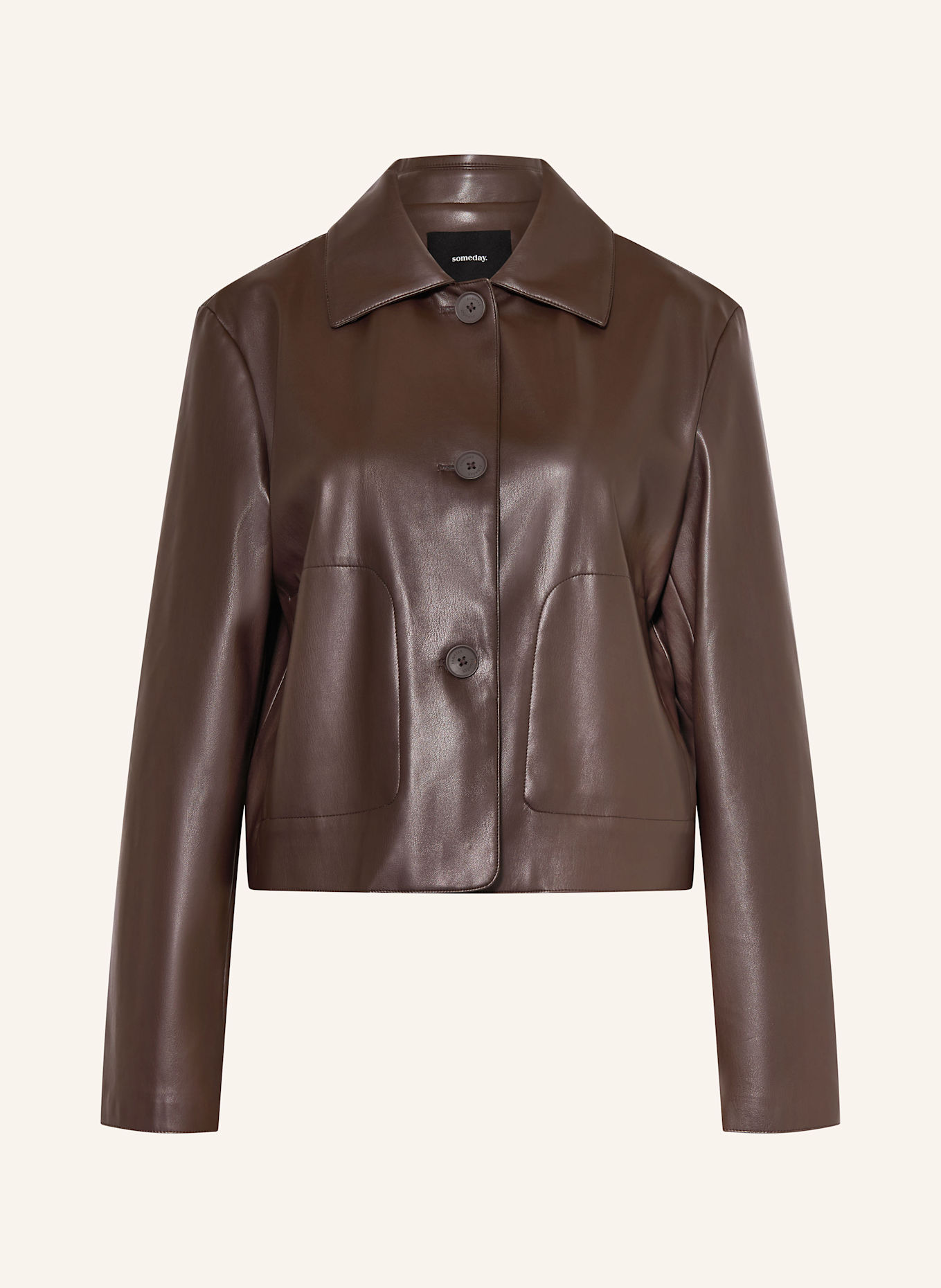 someday Kastenjacke NEATHER in Lederoptik: DUNKELBRAUN
