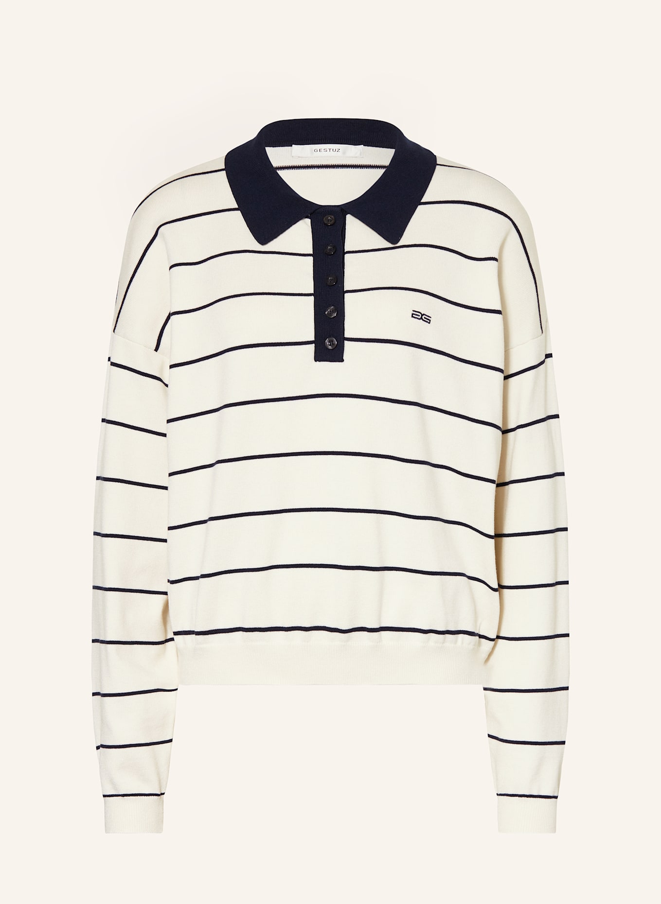 GESTUZ Strick-Poloshirt GZTAIGE: ECRU / DUNKELBLAU