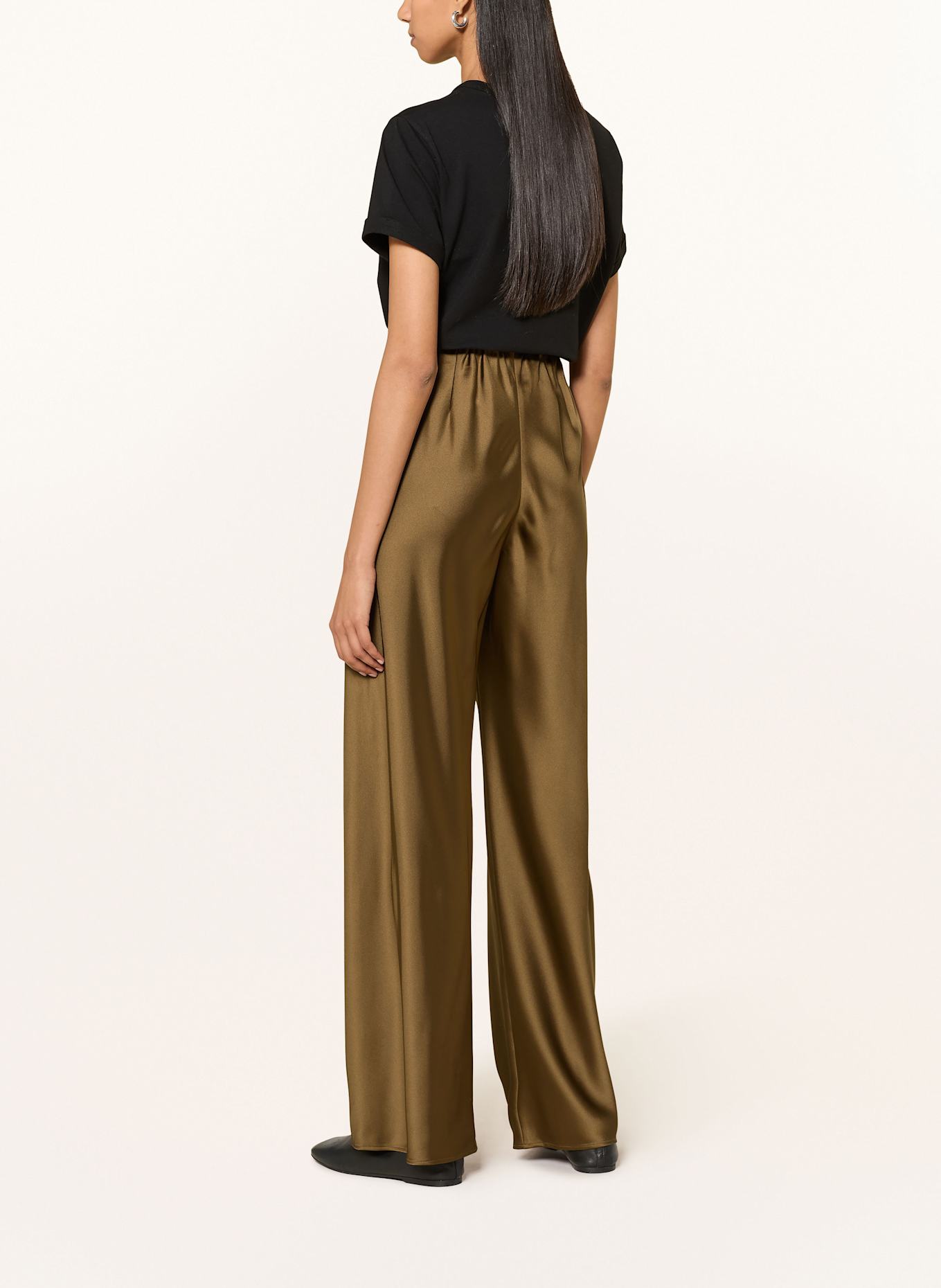 COS Wide leg trousers in satin: BROWN