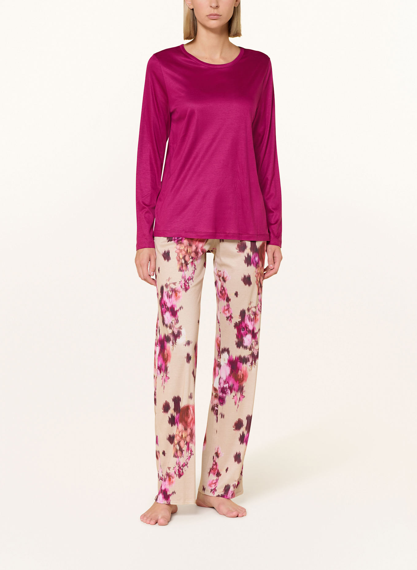 HANRO Schlafhose OLIVIA: BEIGE / BRAUN / PINK