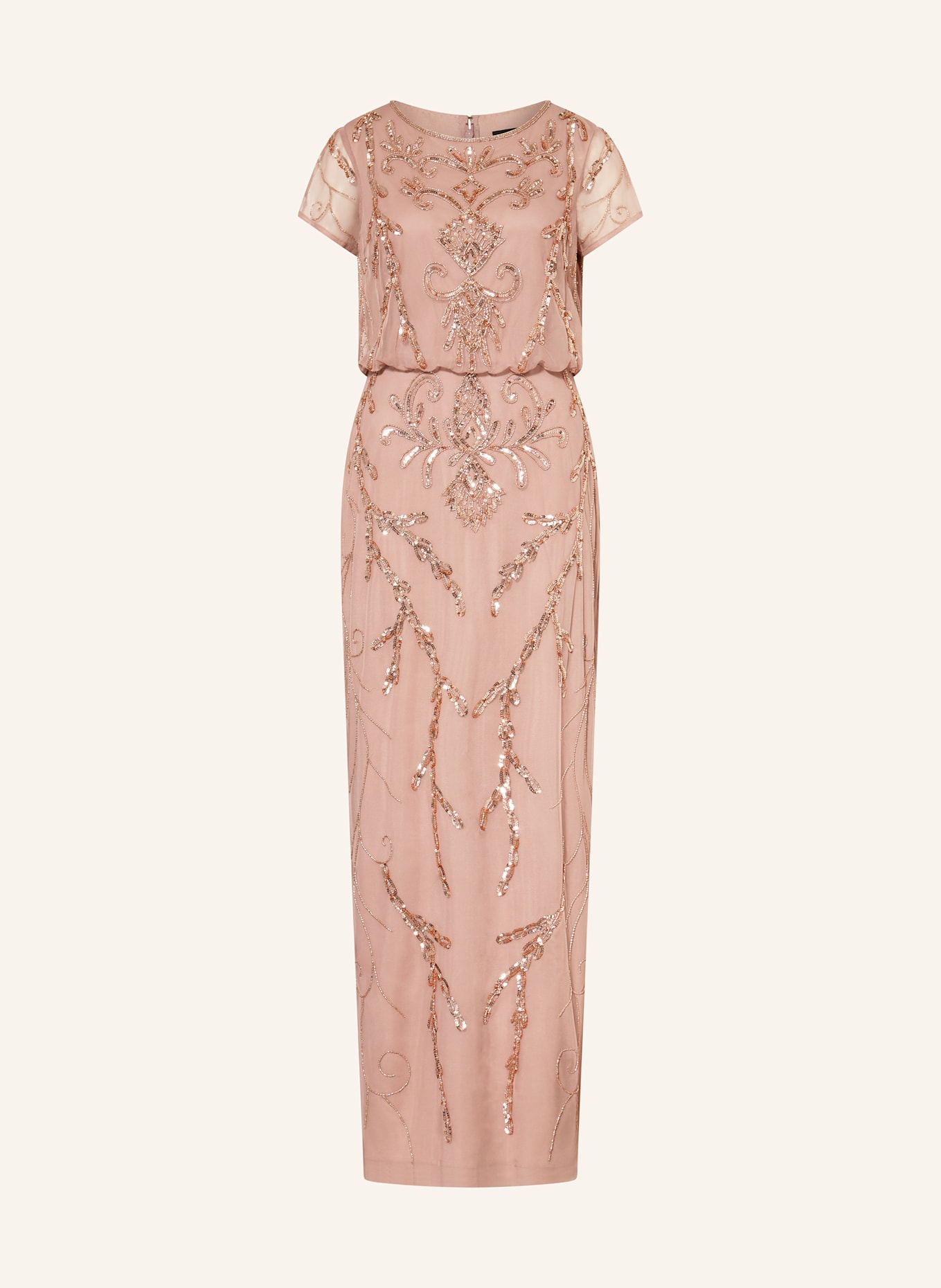 ADRIANNA PAPELL Sukienka wieczorowa wykończona cekinami i ozdobnymi perełkami: BRUDNY RÓŻ / RÓŻOWOZLOTY